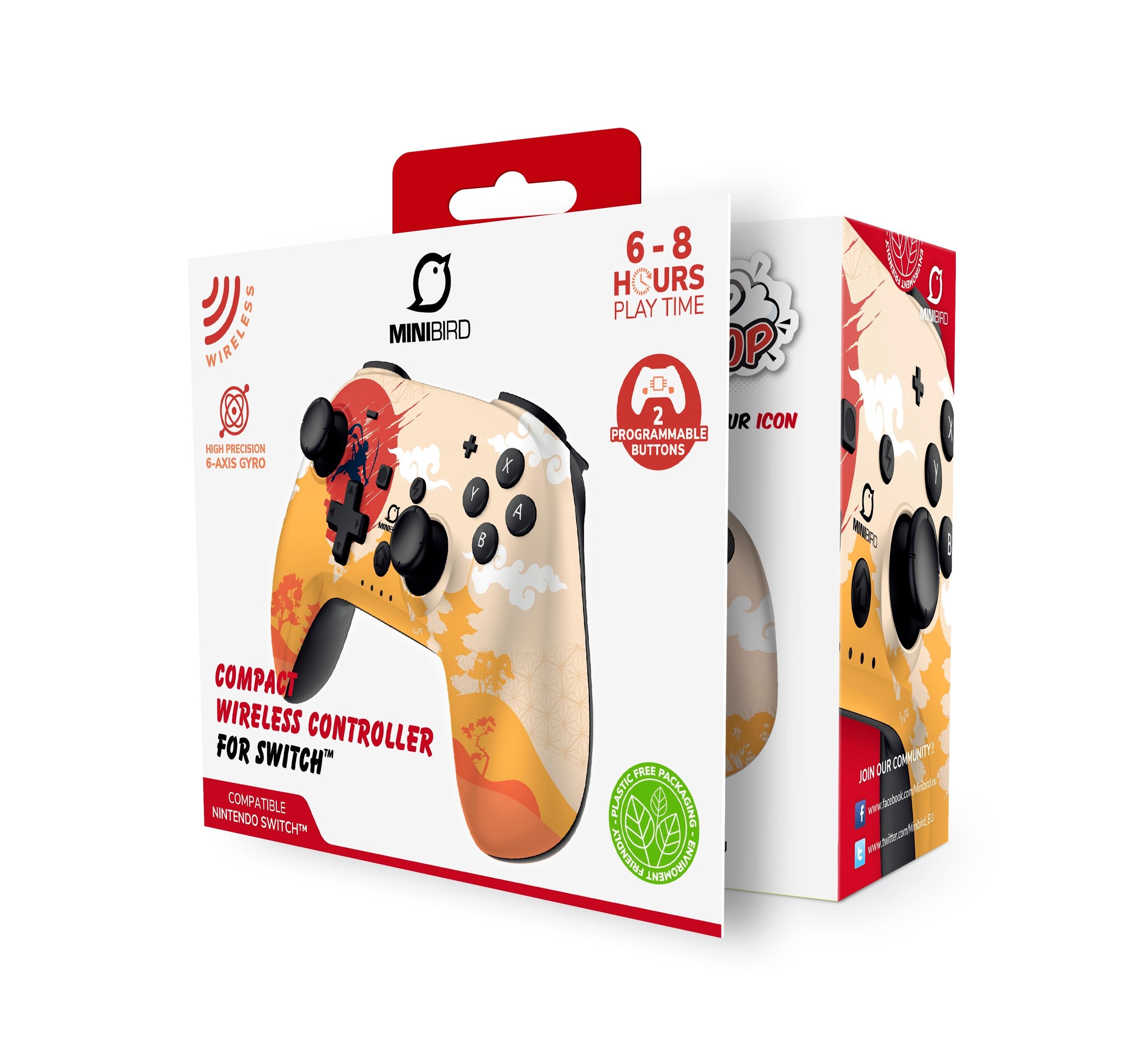 Minibird Pop Top - Manette sans fil Bluetooth "Rising Sun" pour Nintendo Switch et Switch OLED - flash vidéo