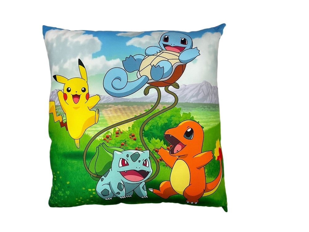 Pokémon - Coussin double face Pikachu et Starter 1G II (40x40cm) - flash vidéo