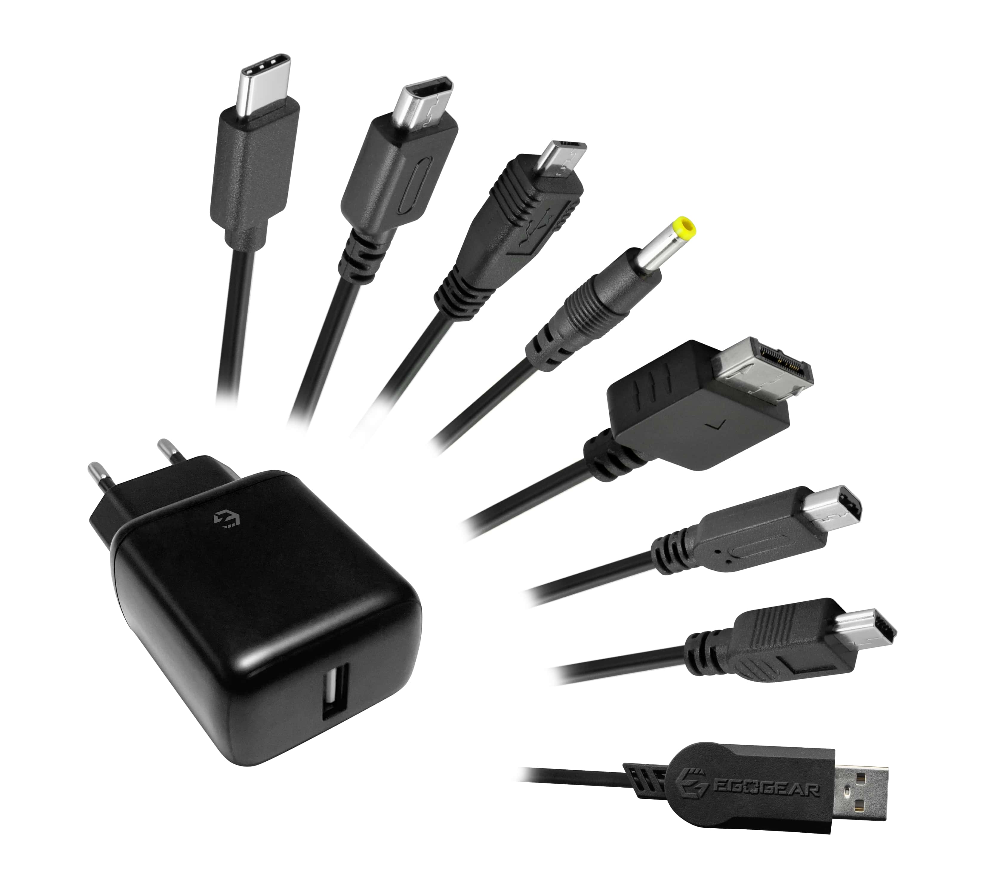 EgoGear - Câble de charge 7 en 1 SCH7 avec chargeur rapide Euro USB pour consoles, manettes, mobile et tablettes - flash vidéo
