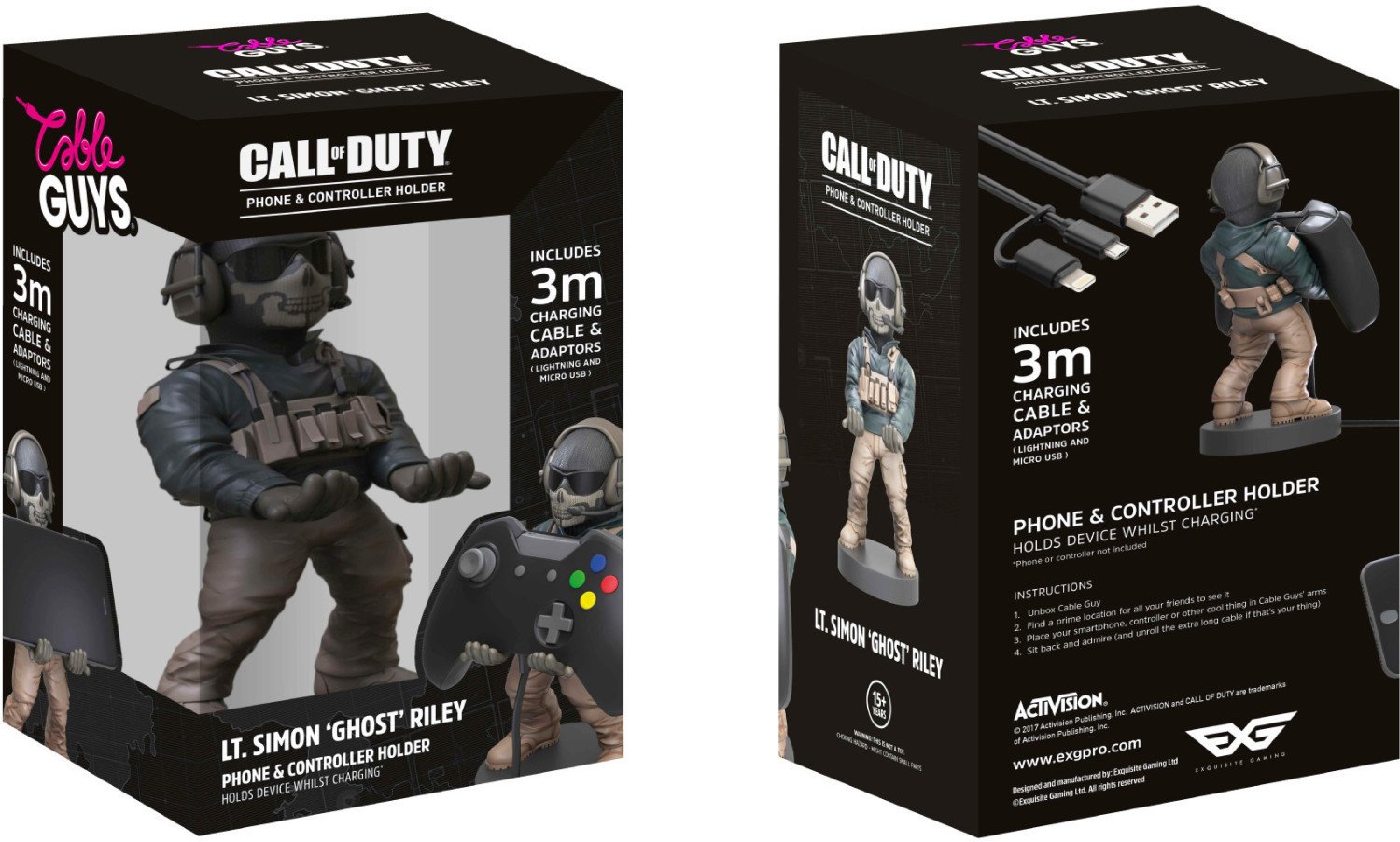 Cable Guys - Call of Duty - Lt. Simon “Ghost” Riley Support Chargeur pour Téléphone et Manette - flash vidéo