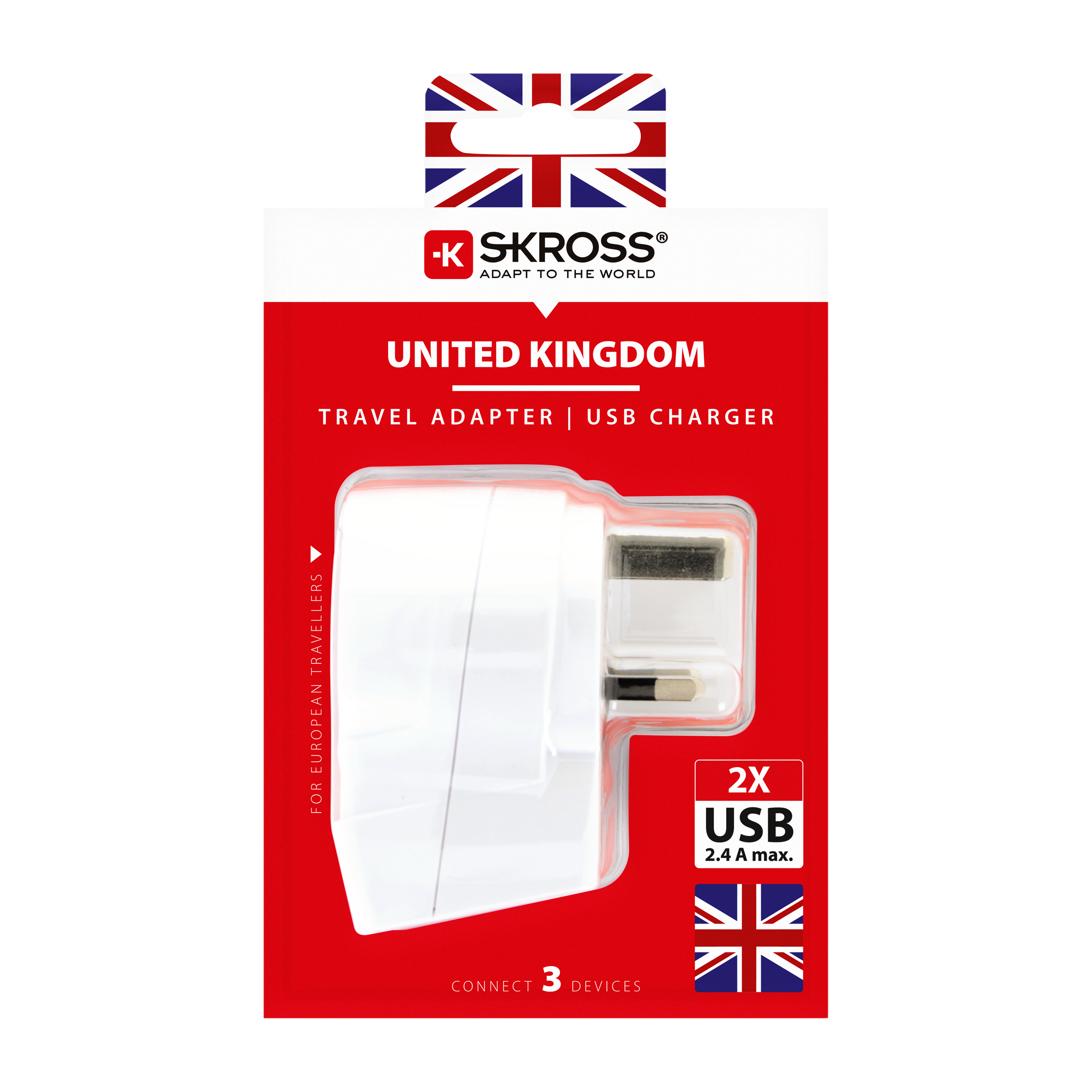 Skross Europe to UK Travel Adapter and USB Charger (x2) - flash vidéo