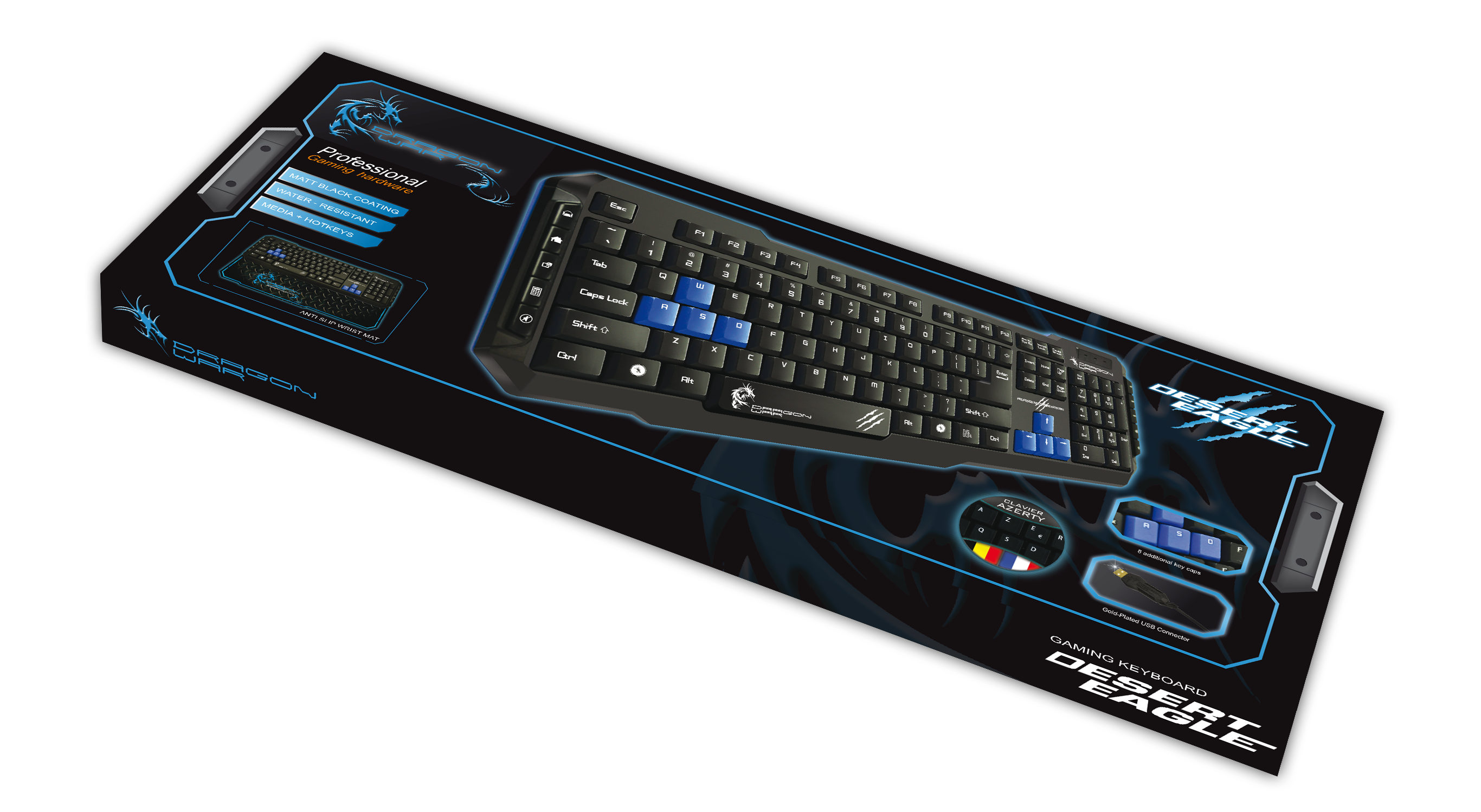 DragonWar Desert Eagle Semi Automatique Clavier Pro Gaming Qwerty avec 10 boutons programmables Qwerty - Noir - flash vidéo