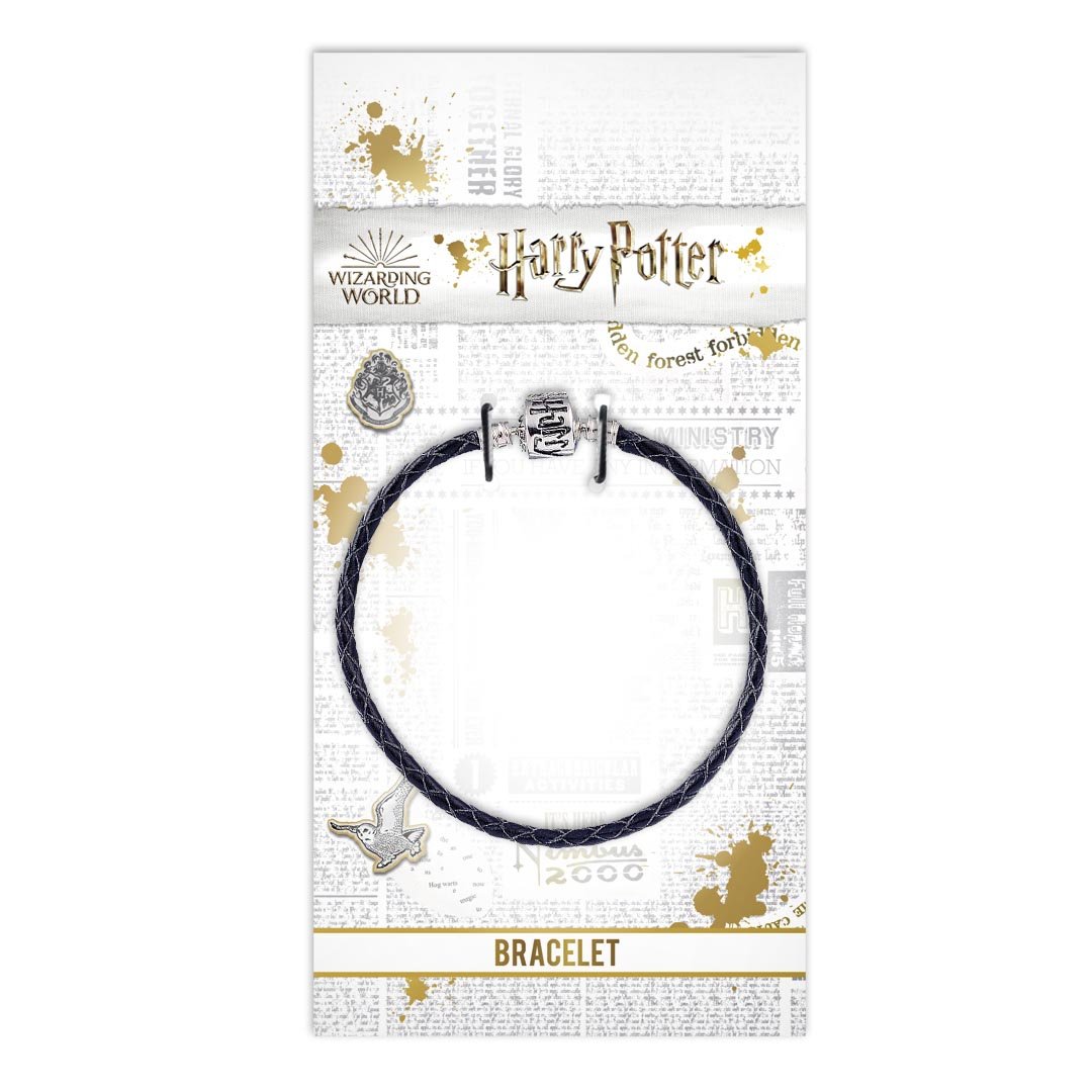 Harry Potter - Bracelet à breloques Charms en cuir noir 18cm - flash vidéo