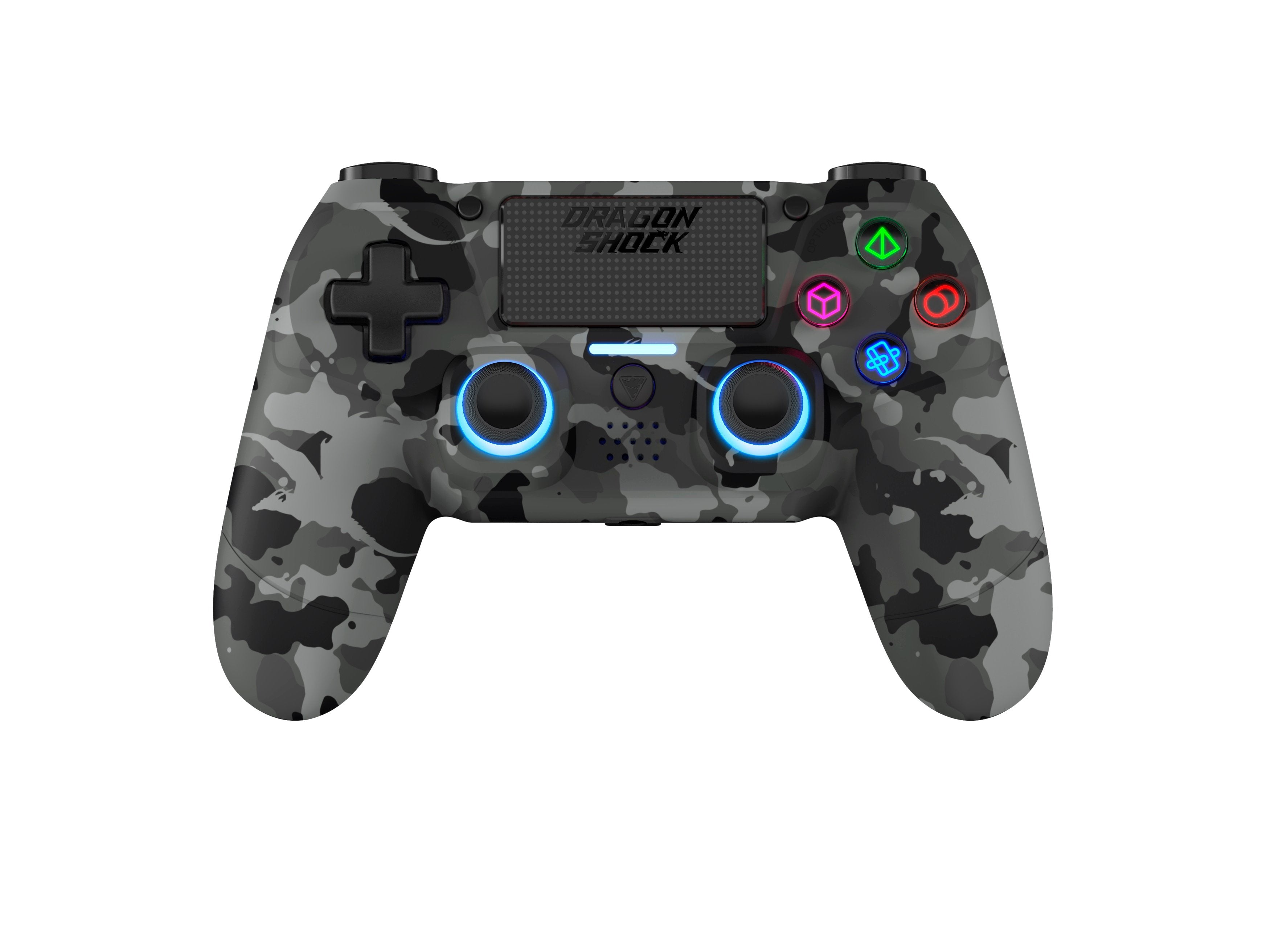 DragonShock - Manette sans fil Bluetooth MIZAR Gris Camouflage pour PS4, PC et Mobile - flash vidéo