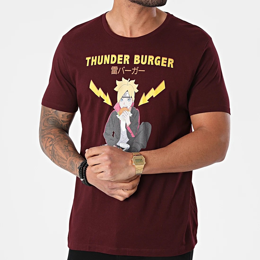 Boruto - Logo Thunder Burger T-Shirt Bordeaux - M - flash vidéo