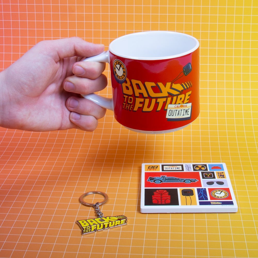 Retour vers le futur - Coffret cadeau mug, dessous de verre et porte-clés - flash vidéo