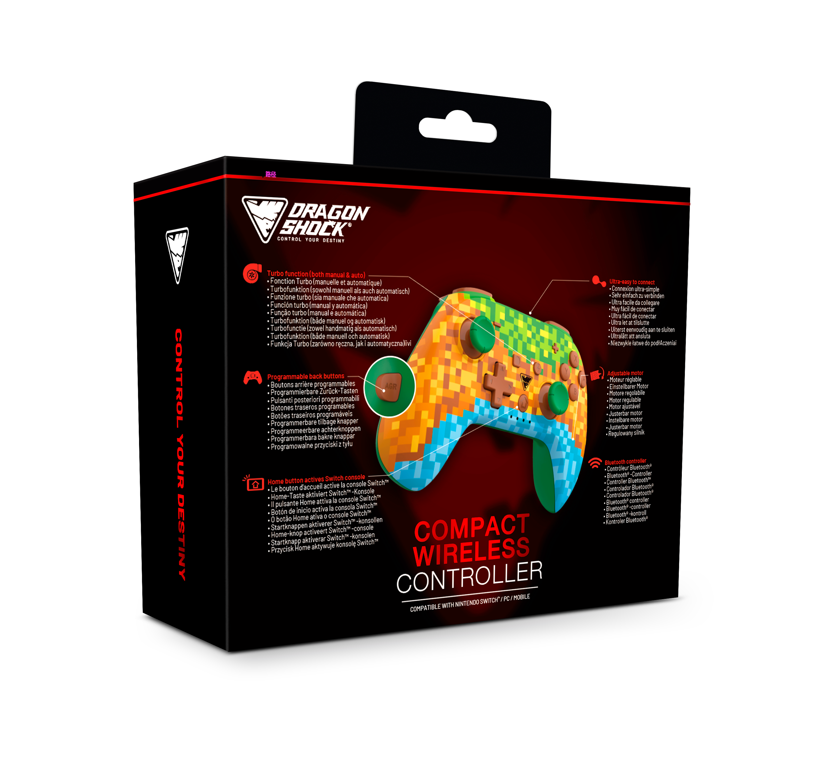 DragonShock - Manette compacte sans fil Bluetooth PopTop Cube pour Nintendo Switch et Switch OLED - flash vidéo