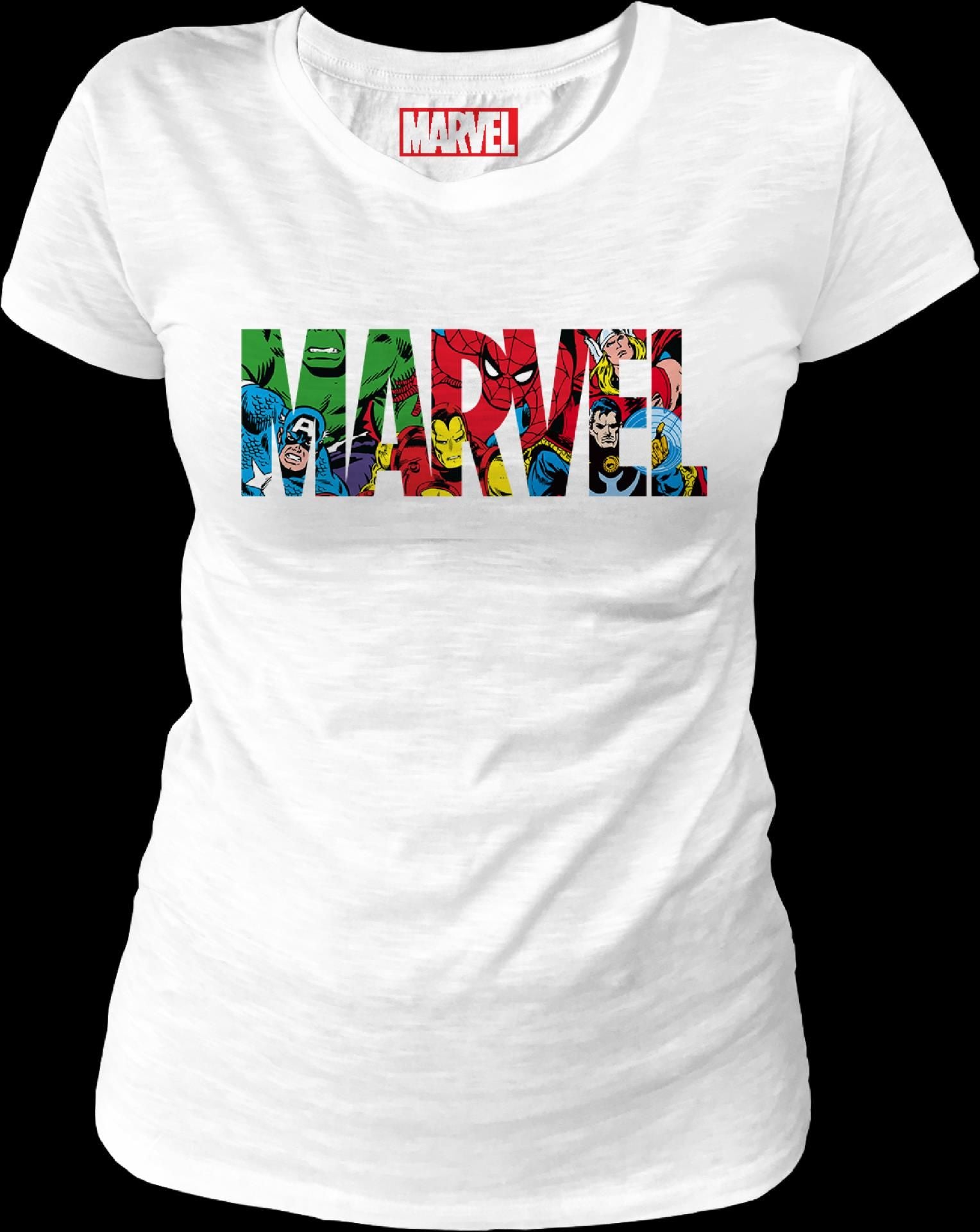 Marvel - Marvel Logo Characters White Women T-Shirt M - flash vidéo