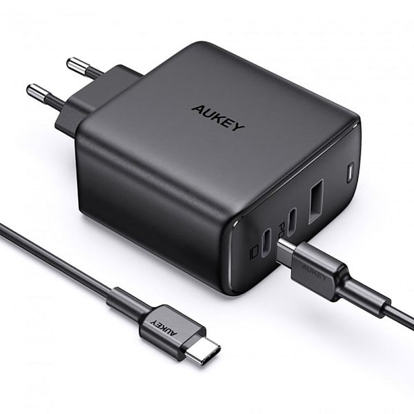 Aukey - Chargeur PD GaN 90W à trois ports PA-B6S Omnia Mix3 + Cable USB-C 100W PD - flash vidéo