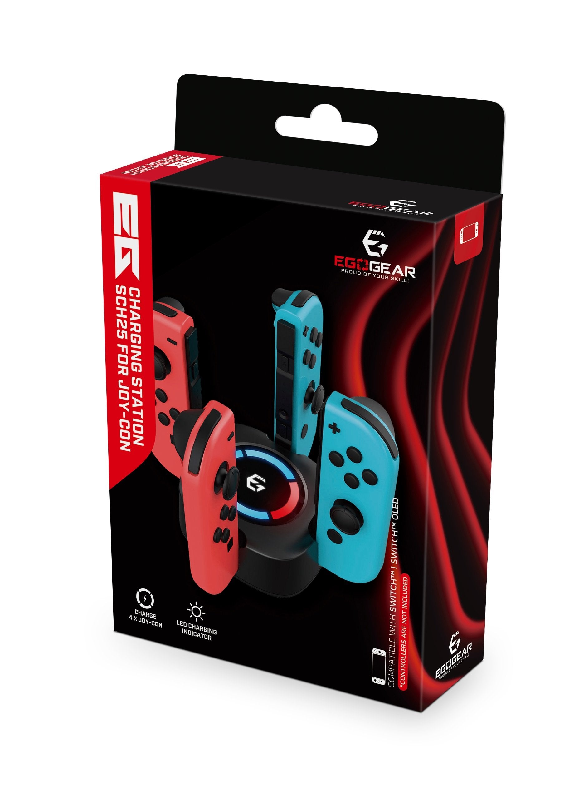 EgoGear - Socle de charge premium SCH25 noir pour manettes Joy-Con de la Switch et Switch OLED - flash vidéo