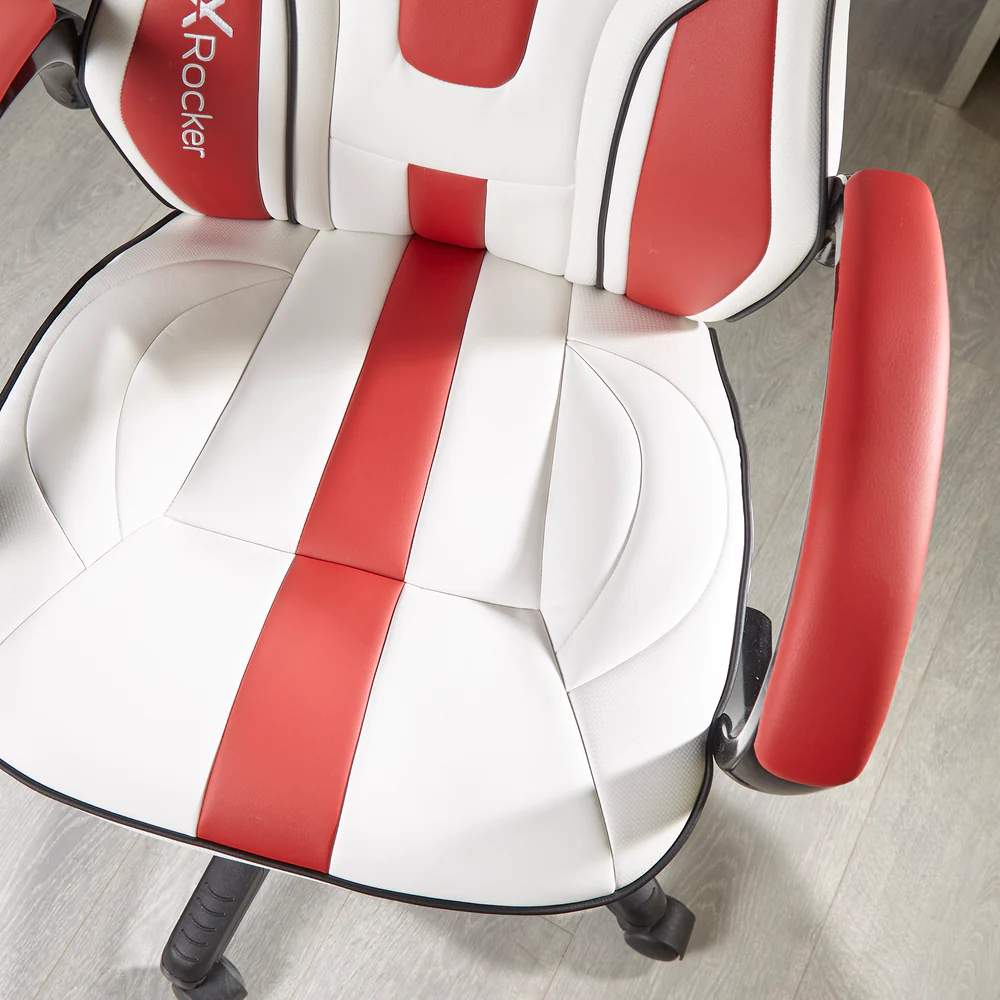 X Rocker - Siège de bureau Maverick réglable en hauteur blanc et rouge avec support lombaire - flash vidéo