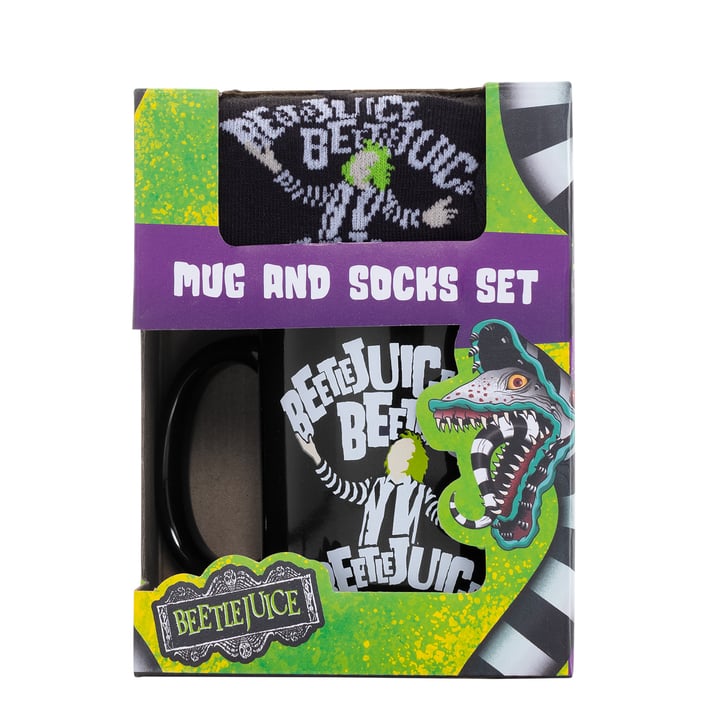 Beetlejuice - Coffret cadeau avec tasse 315ml et paire de chaussette EU 41-45 "Beetlejuice Beetlejuice Beetlejuice" - flash vidéo