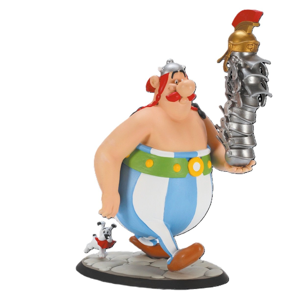 Astérix - Figurine d'Obélix avec une pile de casques - flash vidéo