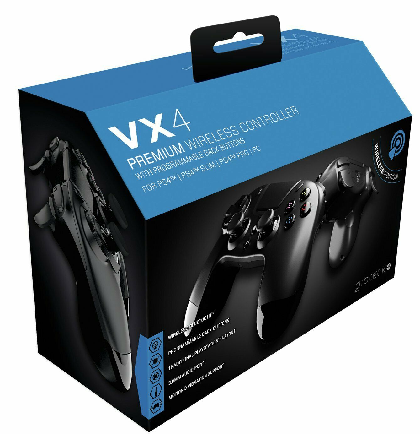 Gioteck - Manette sans fil premium bluetooth VX4 Noir pour PS4 et PC - flash vidéo