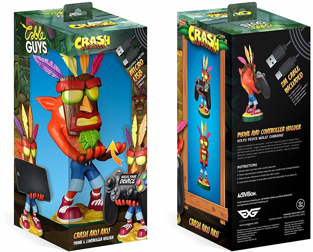 Cable Guys - Crash Bandicoot - Crash Aku Support Chargeur pour Téléphone et Manette - flash vidéo