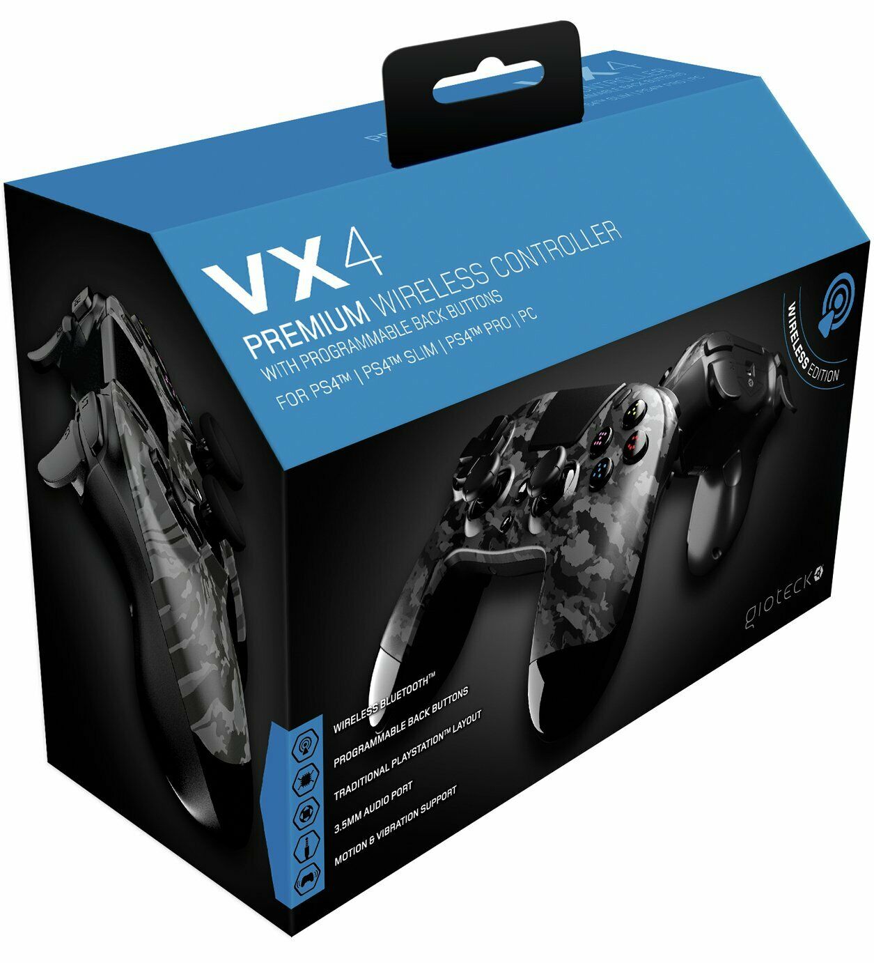 Gioteck - Manette sans fil premium bluetooth VX4 Camo Gris Foncé pour PS4 et PC - flash vidéo