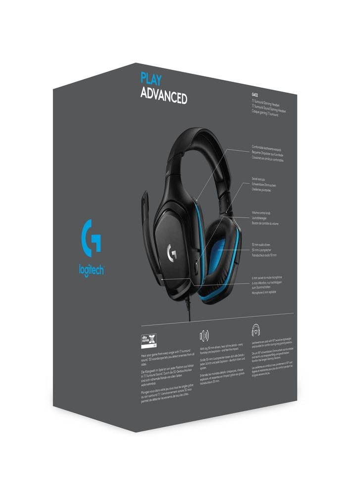 Logitech Casque de jeu filaire 7.1 Surround en similicuir G432 pour PC, PS4, Xbox One et Switch - flash vidéo
