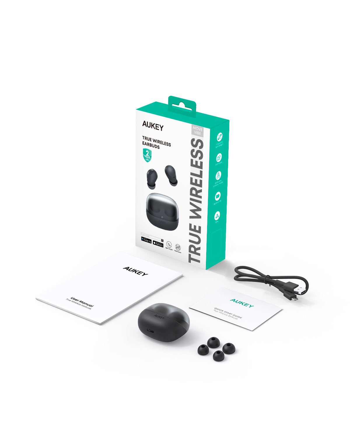 Aukey - Écouteurs sans fil connectés ultra-compacts Noir EP-M3A - flash vidéo