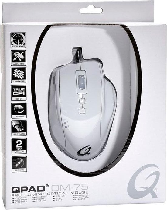 QPAD - OM-75 - Souris de jeu optique filaire blanche - flash vidéo