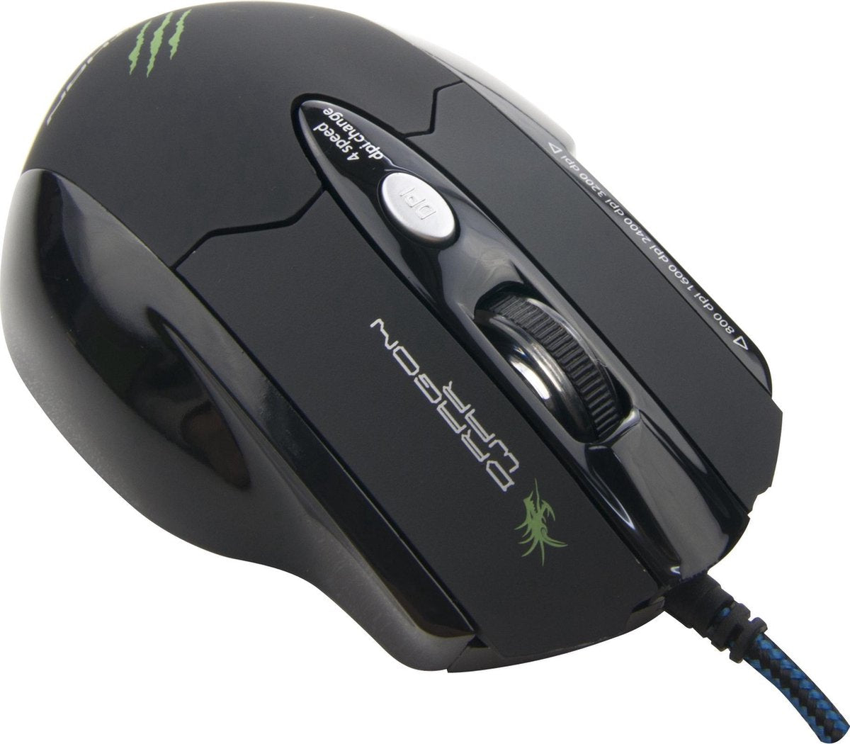 Dragonwar Leviathan 3200DPI Souris de Gaming LED bleu avec 8 boutons - Noir - flash vidéo