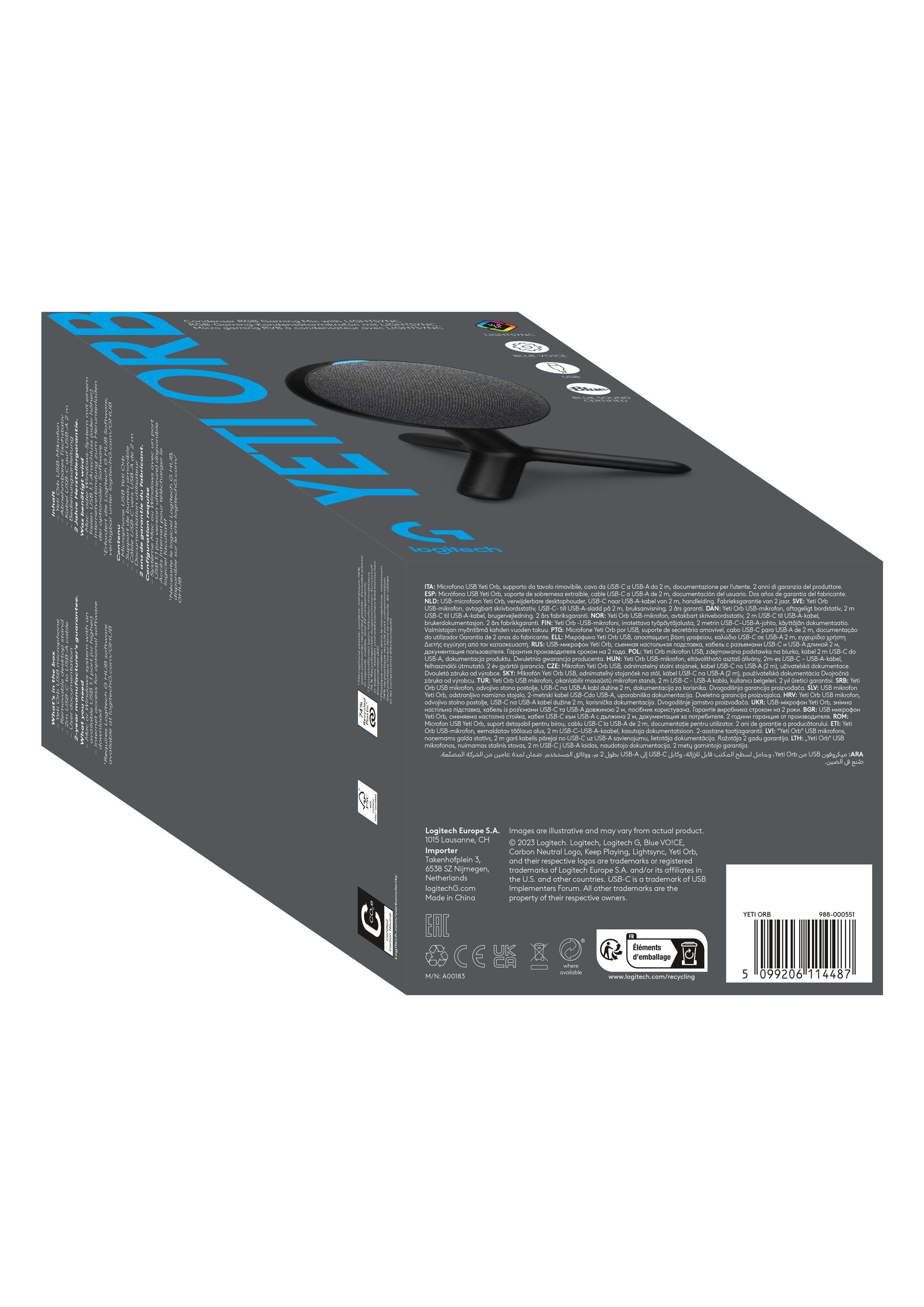 Logitech - Micro gaming RVB à condensateur Yeti Orb avec LIGHTSYNC - flash vidéo