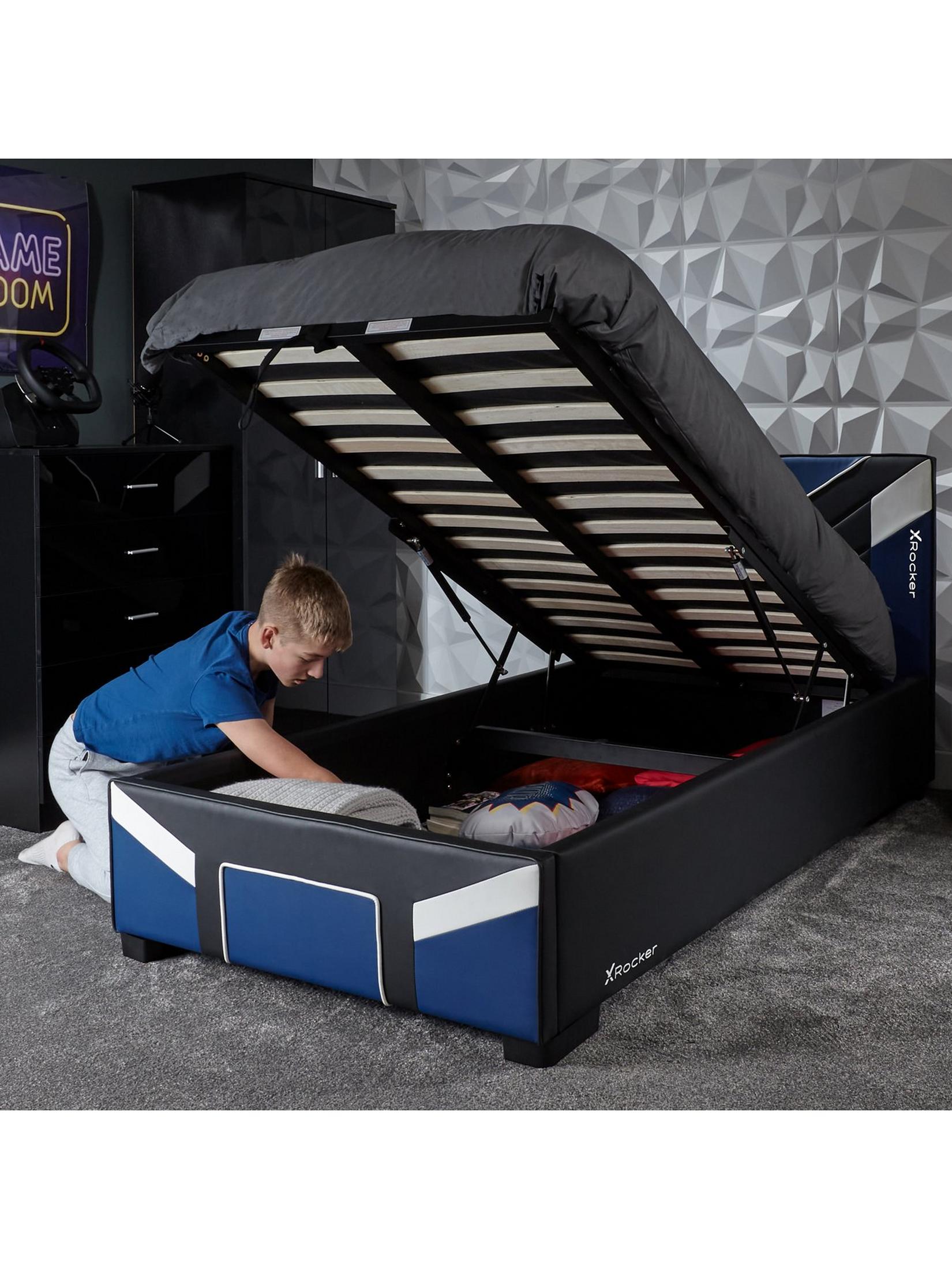 X Rocker - Lit de jeu Cerberus Ottoman Bleu - flash vidéo