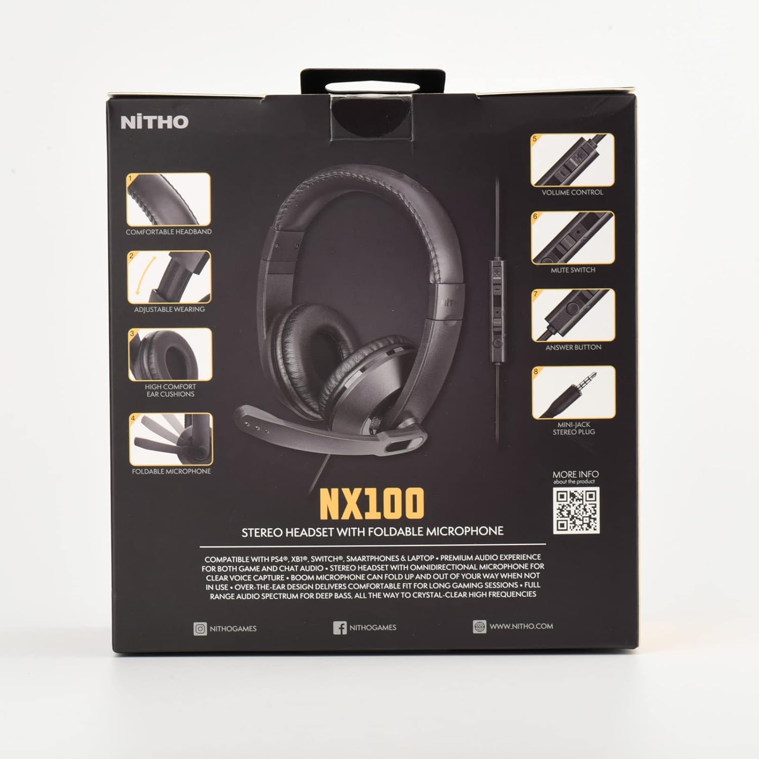 Nitho - Casque de jeu stéréo filaire NX100 Noir pour PC, PS4/PS5, Xbox, Nintendo Switch - flash vidéo