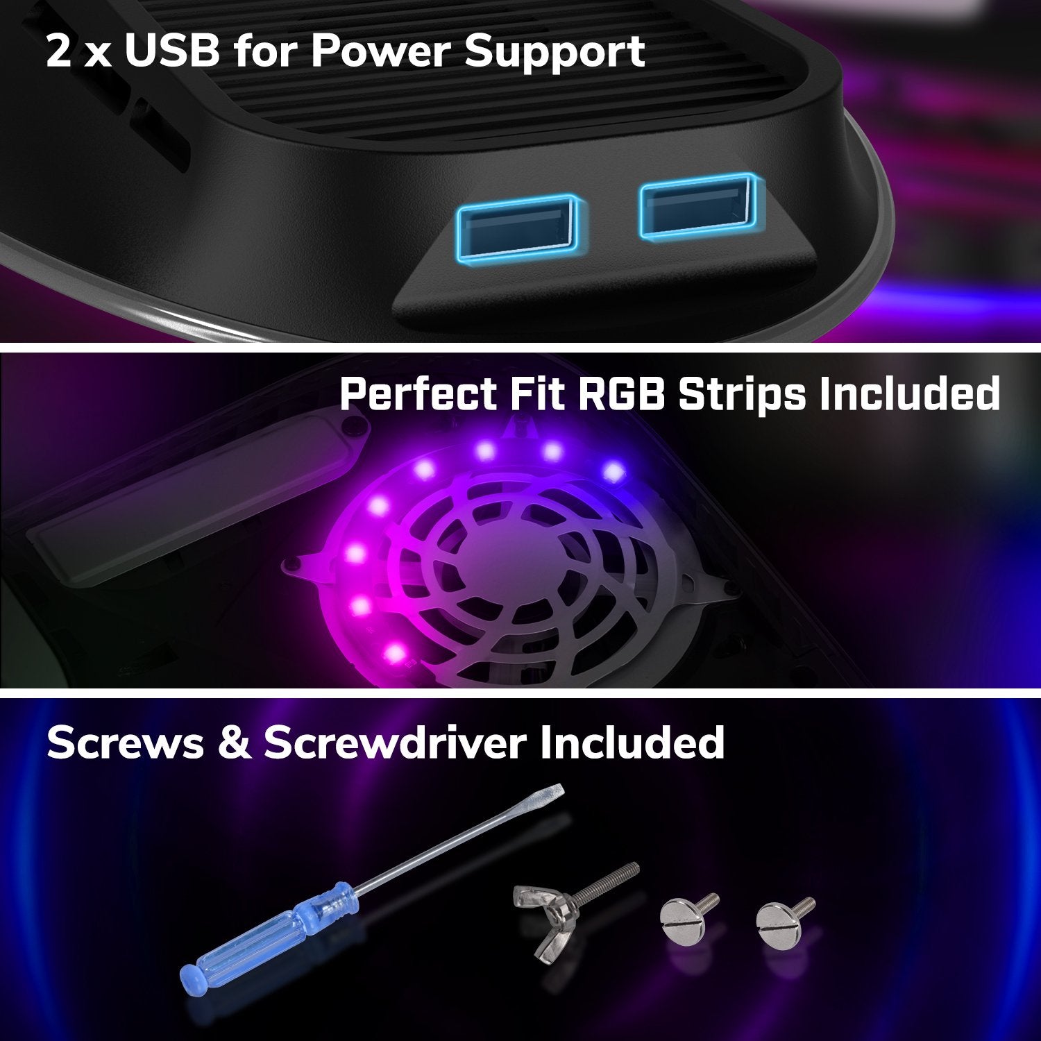 EgoGear - SCH30 - Base de refroidissement RGB LED pour PS5/PS5 SLIM - flash vidéo