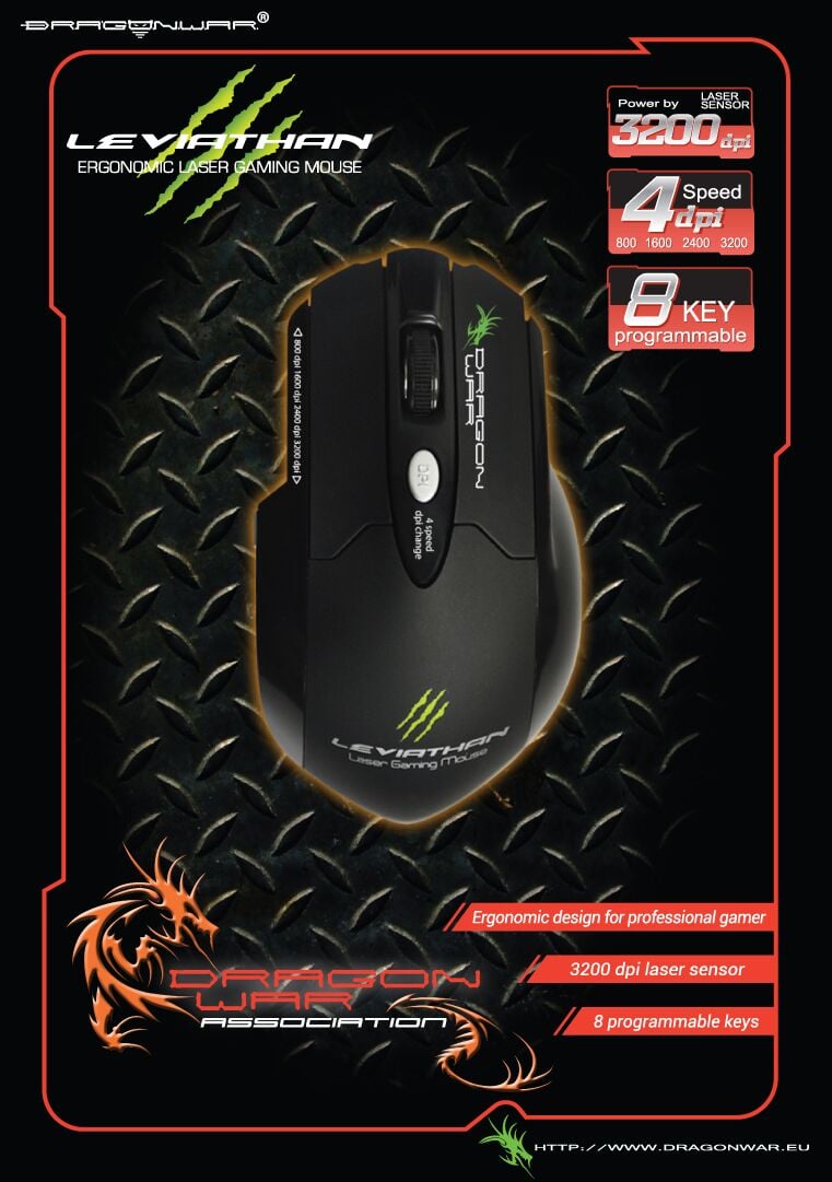 Dragonwar Leviathan 3200DPI Souris de Gaming LED bleu avec 8 boutons - Noir - flash vidéo