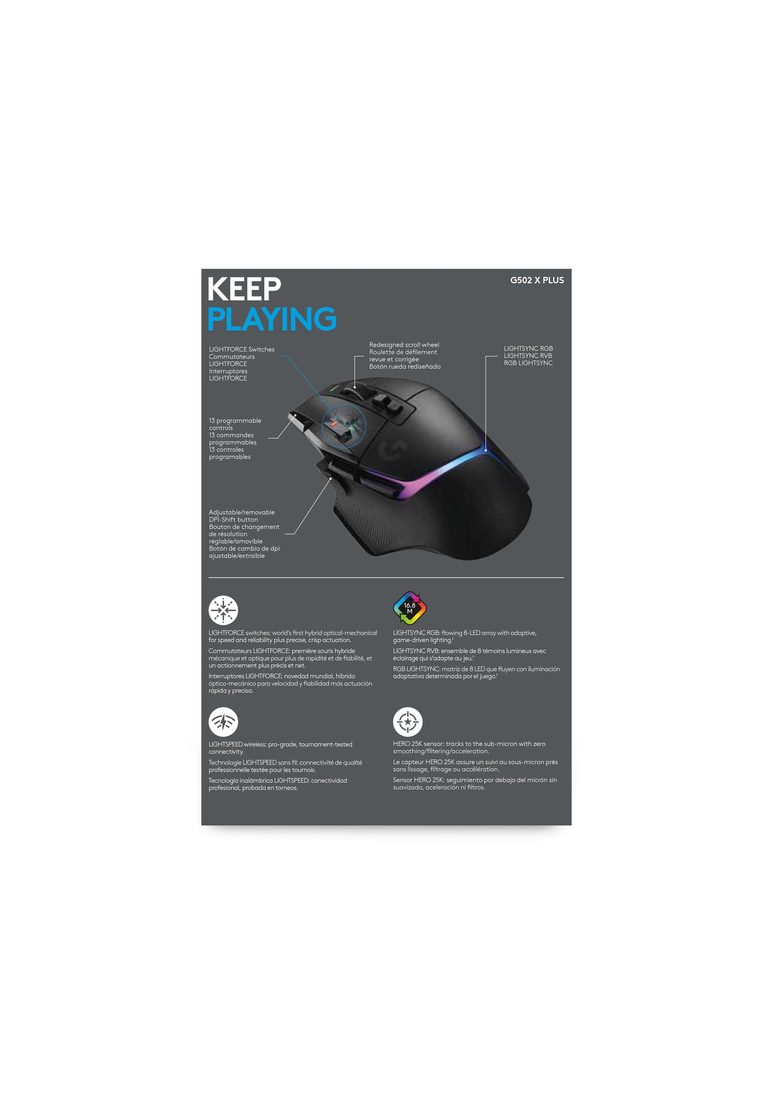 Logitech Souris de jeu sans fil G502 X PLUS RGB Noir pour PC (Windows/MacOS) - flash vidéo