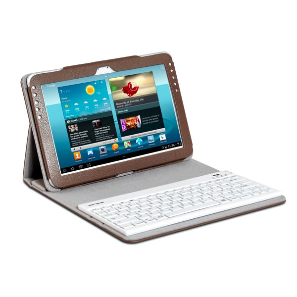 Campus ARIZONA : Etui simili-cuir avec clavier bluetooth amovible , Brown edition (Brun/ int gris clair) - flash vidéo