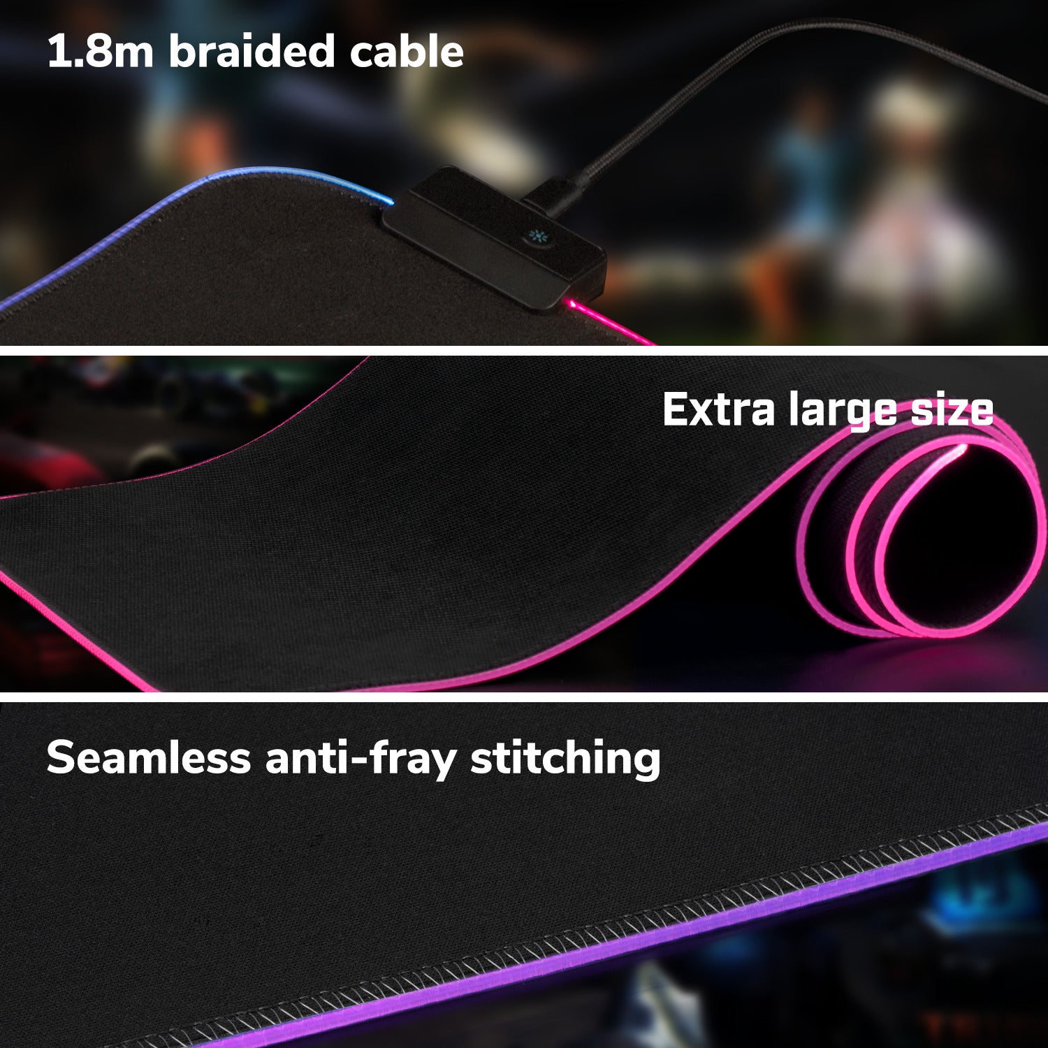 EgoGear - Tapis de souris de jeu XL RGB en tissu SMM55 - flash vidéo