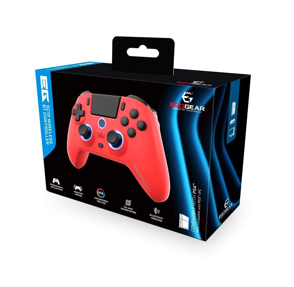EgoGear - Manette sans fil Bluetooth SC15 Rouge pour PS4, PS3 et PC - flash vidéo