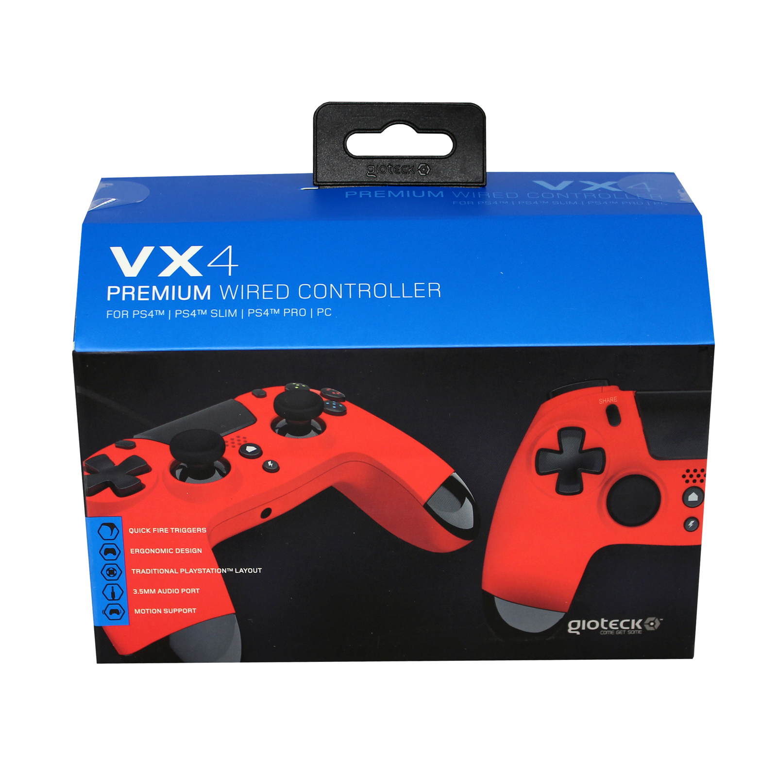 Gioteck - Manette filaire premium avec port mini-jack VX4 Rouge pour PS4 et PC - flash vidéo