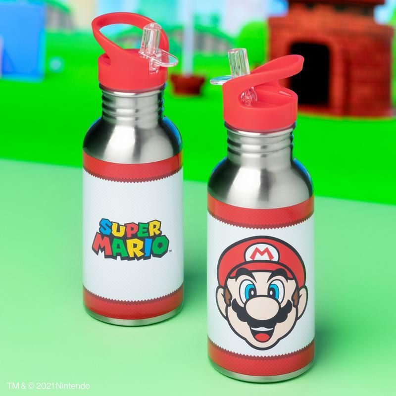 Nintendo - Super Mario - Bouteille d'eau en métal Super Mario avec paille 500ml - flash vidéo