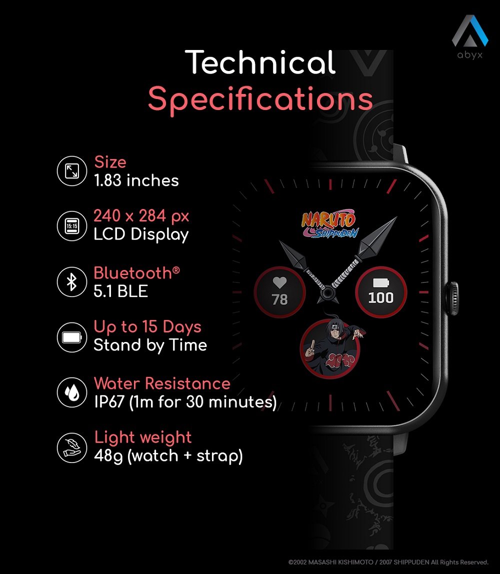 Abyx Fit - Touch 3 - Montre connectée Naruto Shippuden - Itachi Uchiwa - flash vidéo