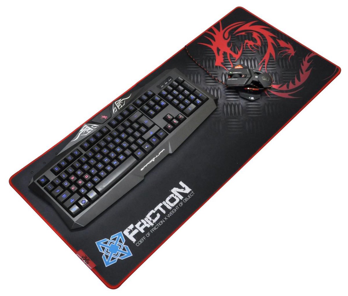 Dragonwar Friction XXL Tapis de souris & de clavier professionnel dédié au jeu - Format XXL - Matière caoutchout flexible et confortable - Surface ultra lisse - Noir/Rouge/Gris stylisé - flash vidéo