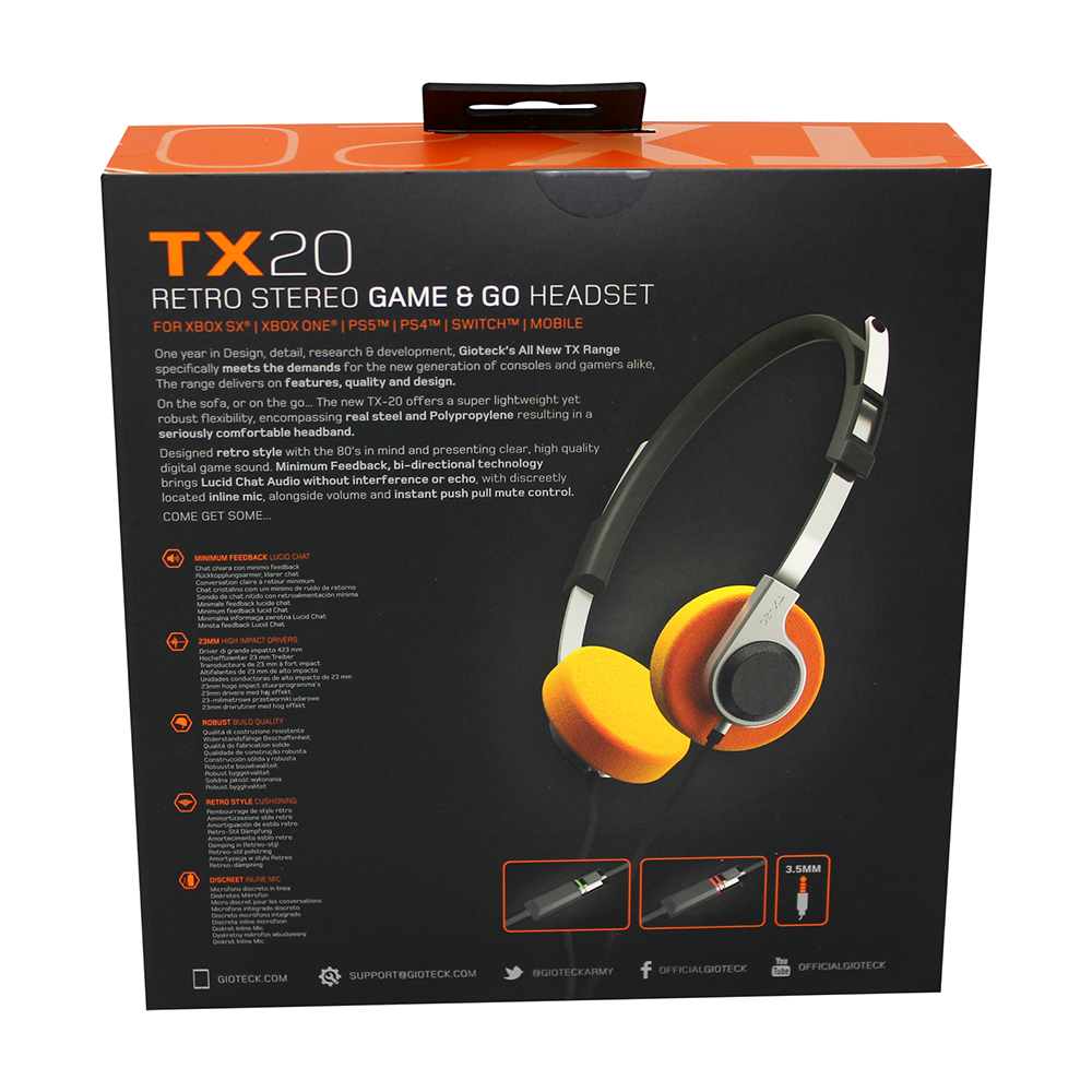 Gioteck - Casque stéréo Game & Go de style rétro TX20 pour PS5, PS4, Xbox Series, Xbox One, Switch, PC, Mac et Mobile - flash vidéo