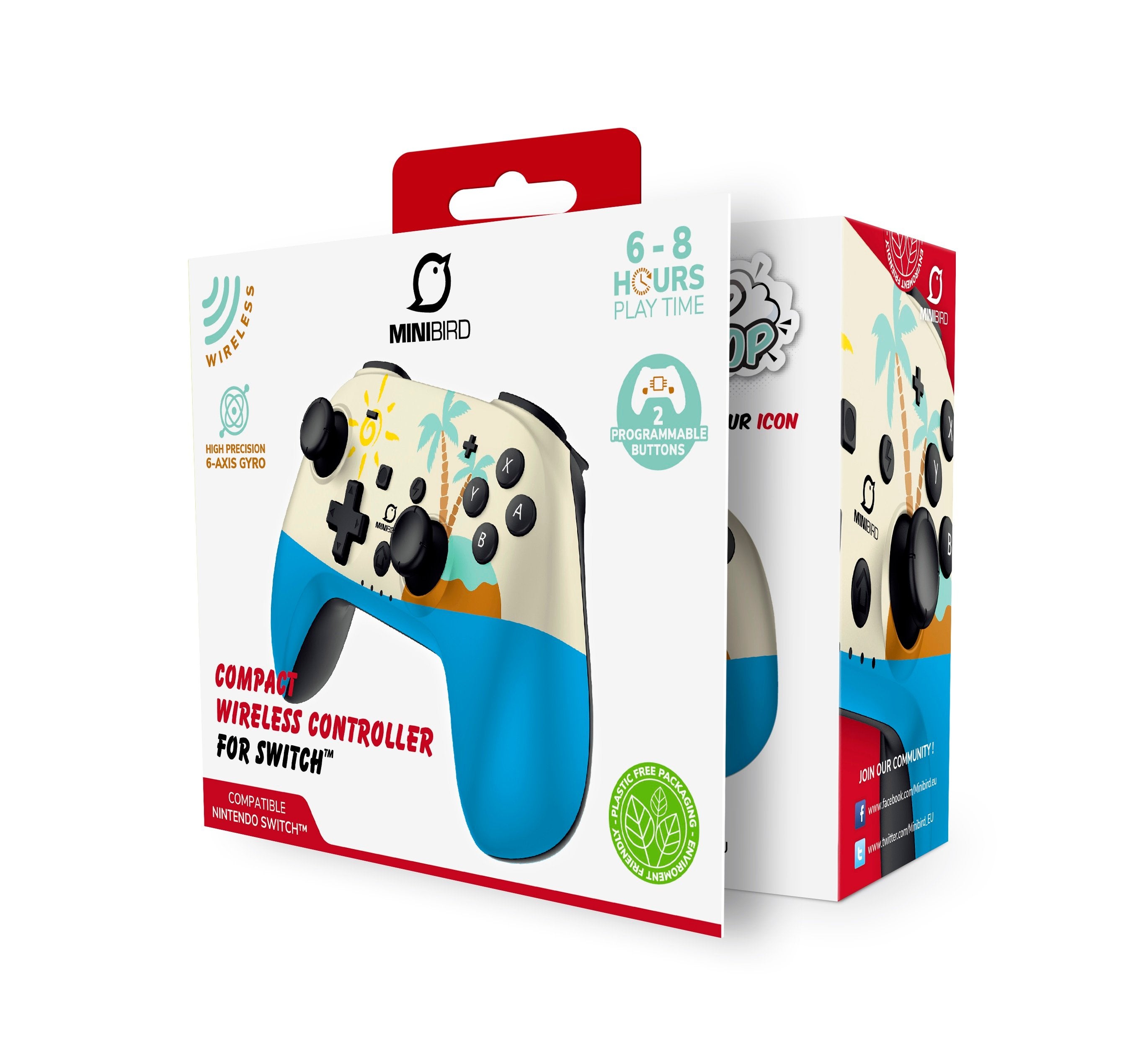 Minibird Pop Top - Manette sans fil Bluetooth "The Island" pour Nintendo Switch et Switch OLED - flash vidéo