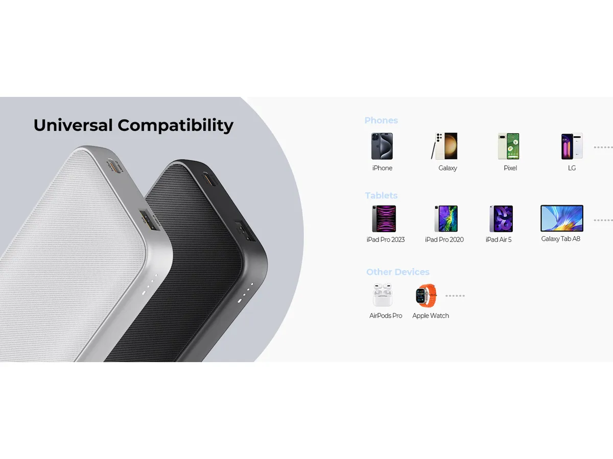 Aukey - Power Bank Grise Sprint 10000mAh 15W Charge rapide - flash vidéo