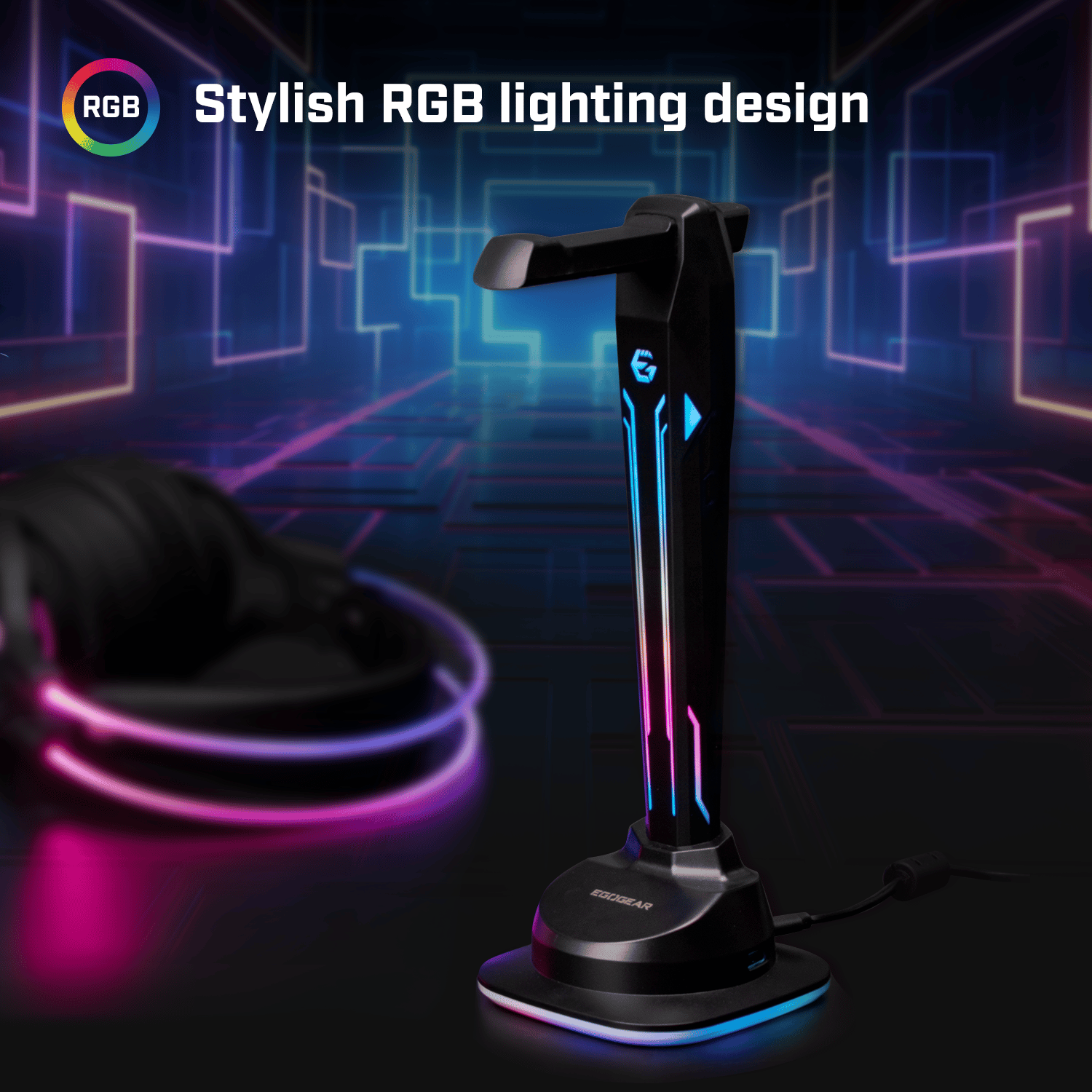 EgoGear - SAC1 - Hub USB universel et support pour casque de jeu RGB - flash vidéo