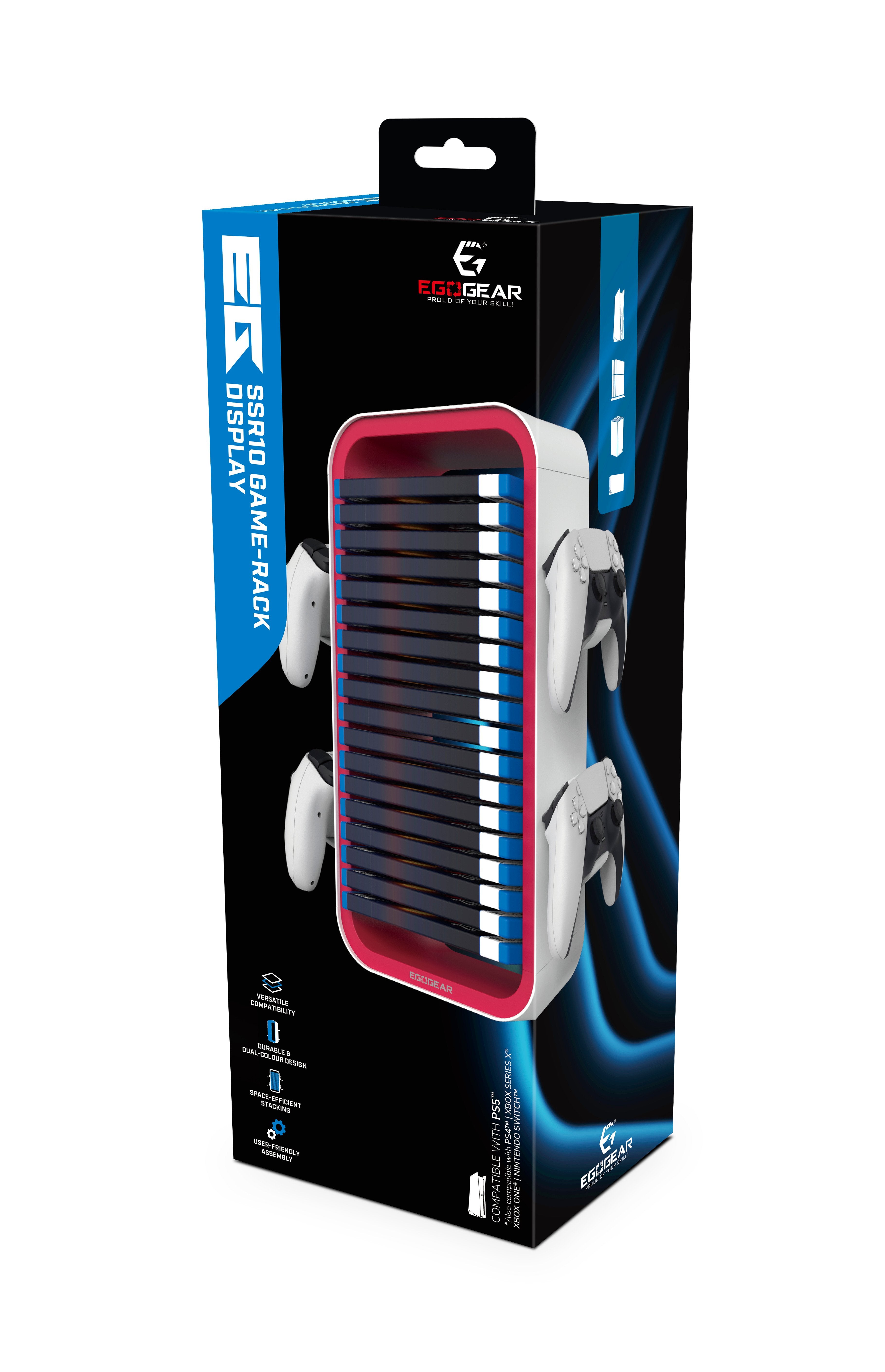 EgoGear - SSR10 - Station d'accueil rouge et blanche pour manette et présentoir de jeu pour Nintendo Switch, Switch OLED, PS4, PS5, Xbox One et Xbox Series X|S - flash vidéo