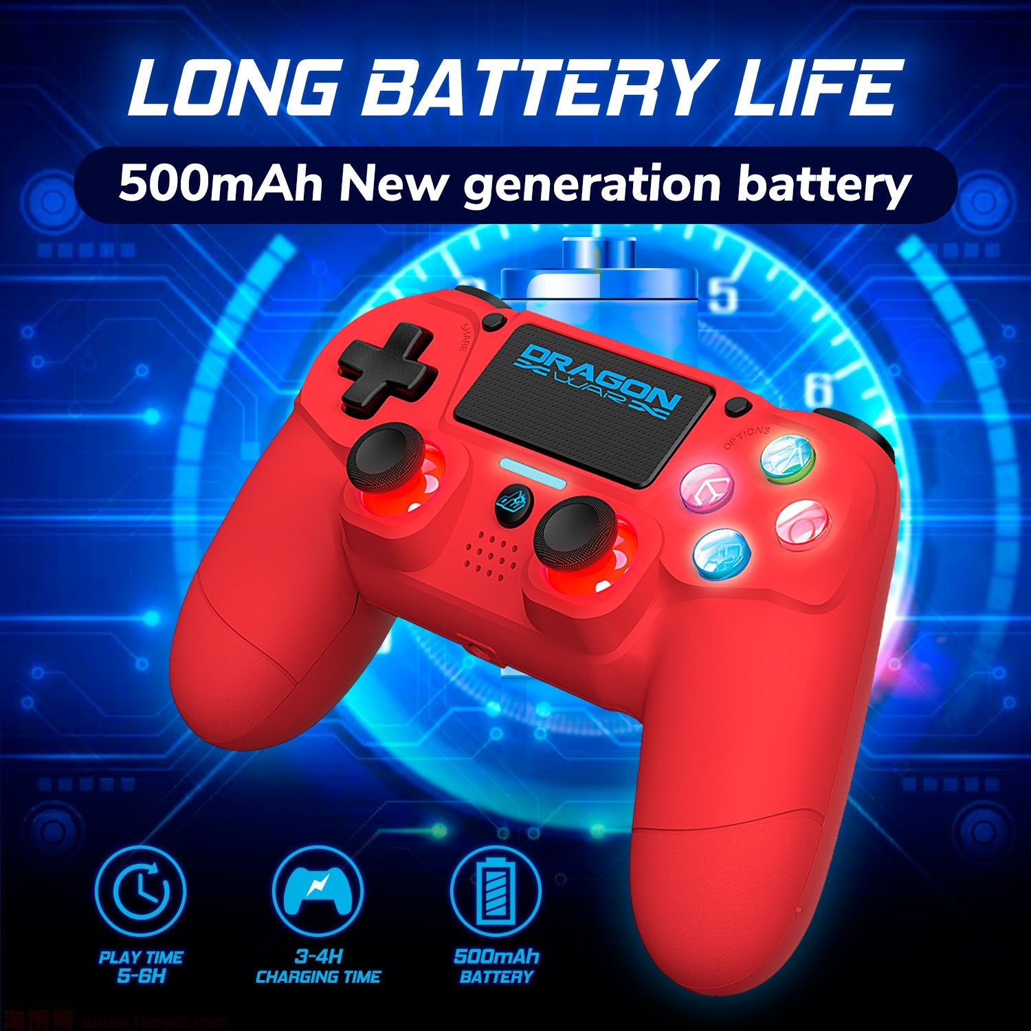 Dragonwar - Manette sans fil Dragon Shock 4 Rouge pour PS4, PC et Mobile - flash vidéo