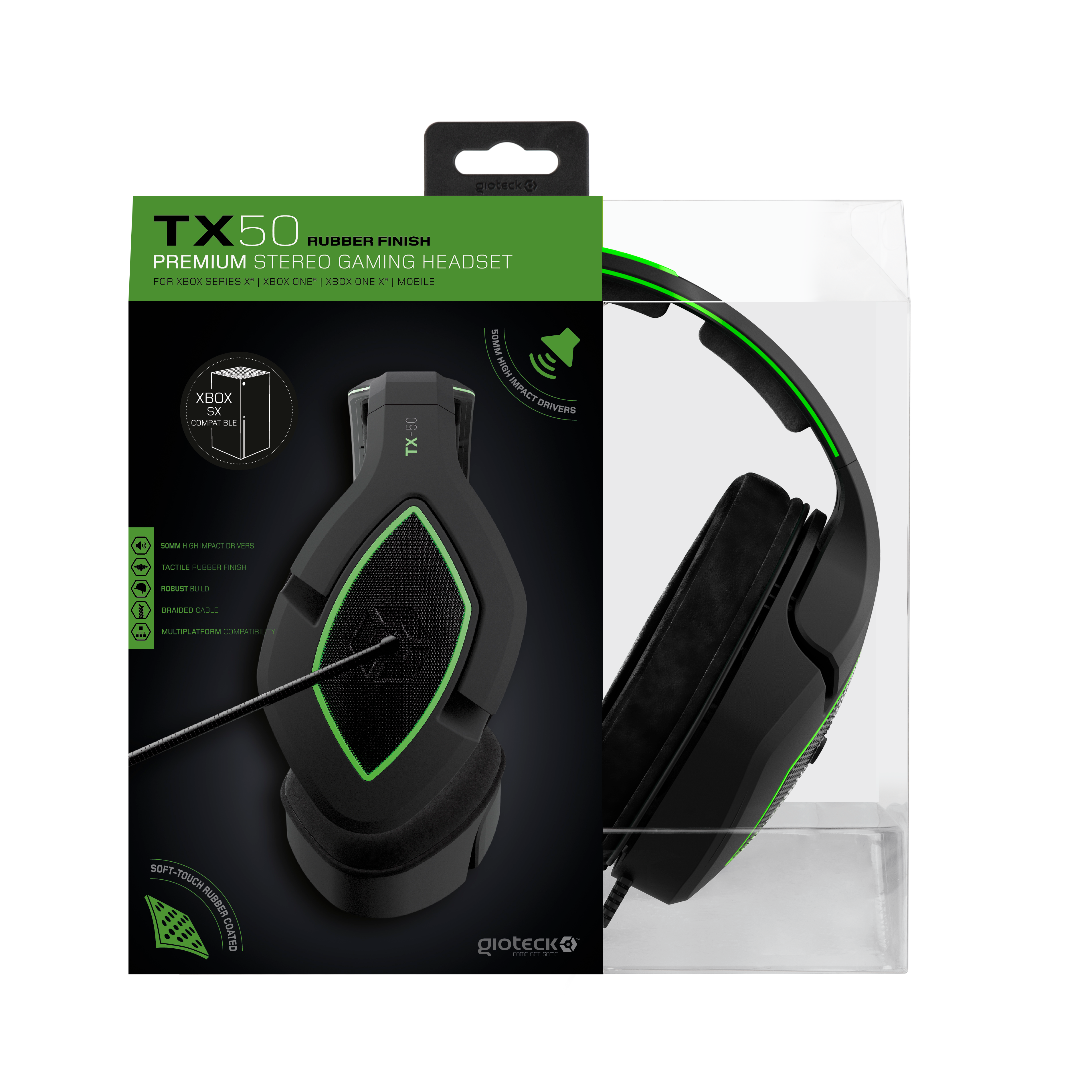 Gioteck - Casque stéréo de jeu premium TX-50 Vert et Noir pour Xbox Series, Xbox One et Mobile - flash vidéo