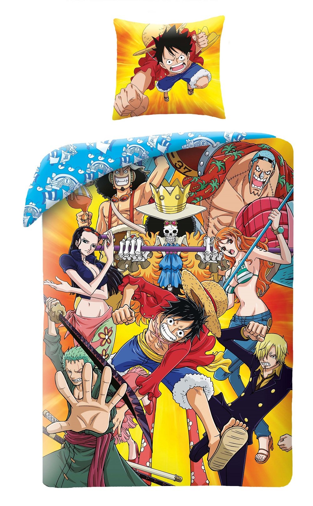 One Piece - Parure de lit en microfibre Luffy et son équipage IV (140x200cm + 63x63cm) - flash vidéo