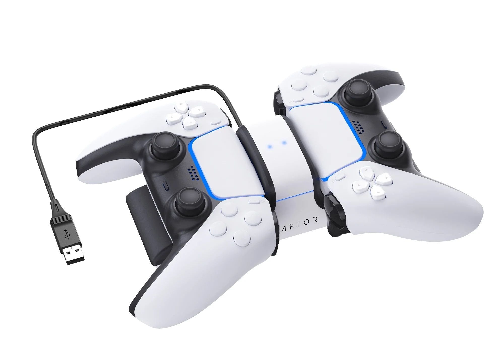 Raptor Gaming - Chargeur double blanc pour manettes PS5 DualSense - flash vidéo