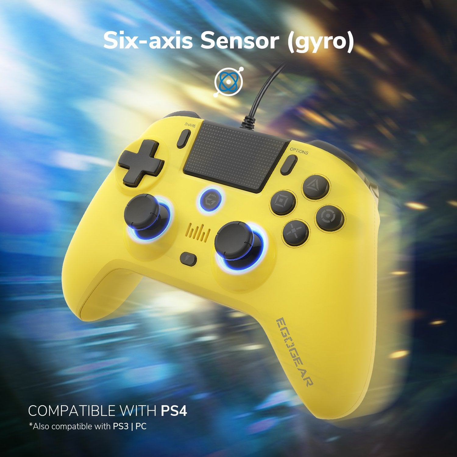 EgoGear - Manette filaire SC10 Jaune avec port audio pour casque pour PS4, PS3 et PC - flash vidéo