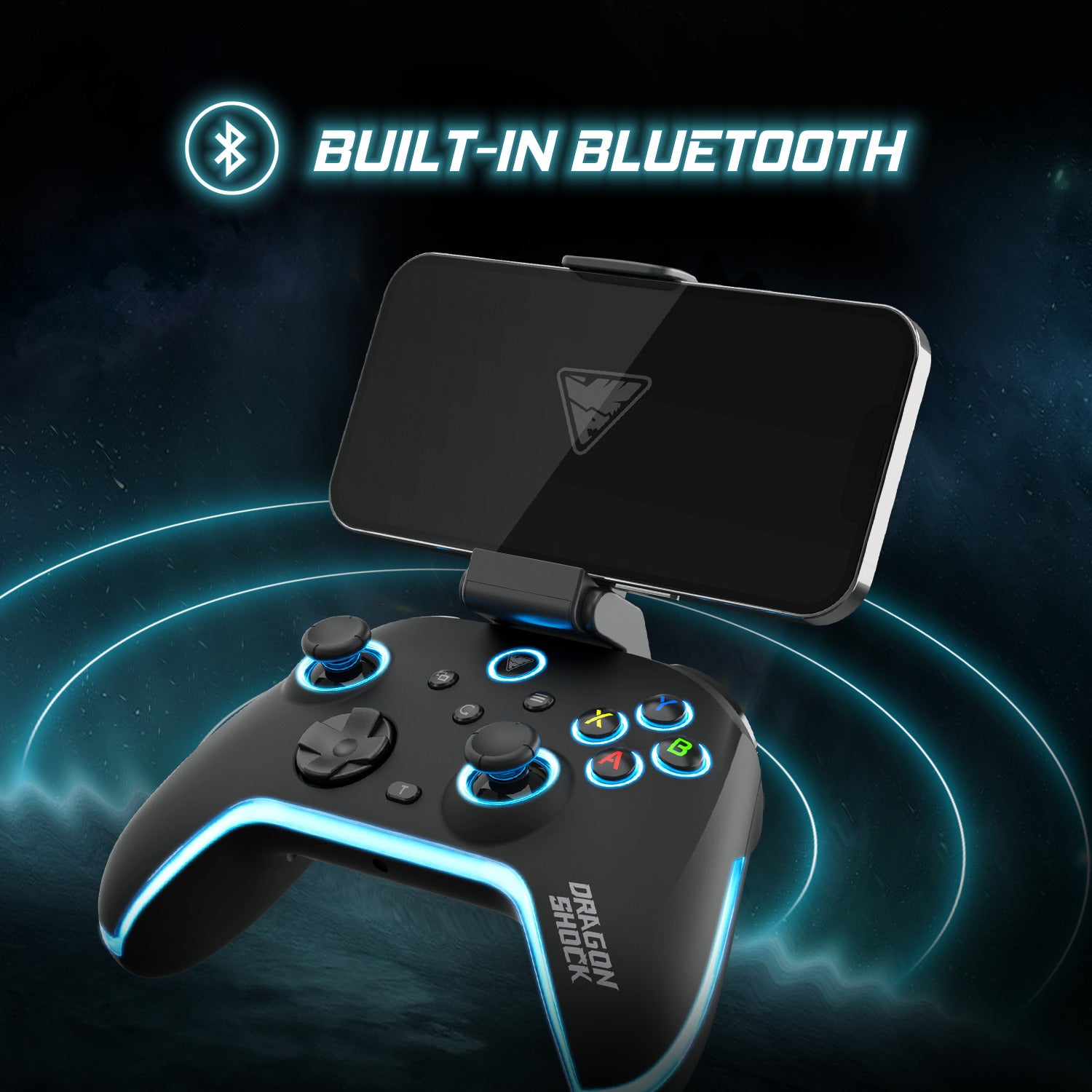 DragonShock - AURORA PLUS - Manette sans fil noire avec support téléphone pour PS3, PC, Android et IOS - flash vidéo