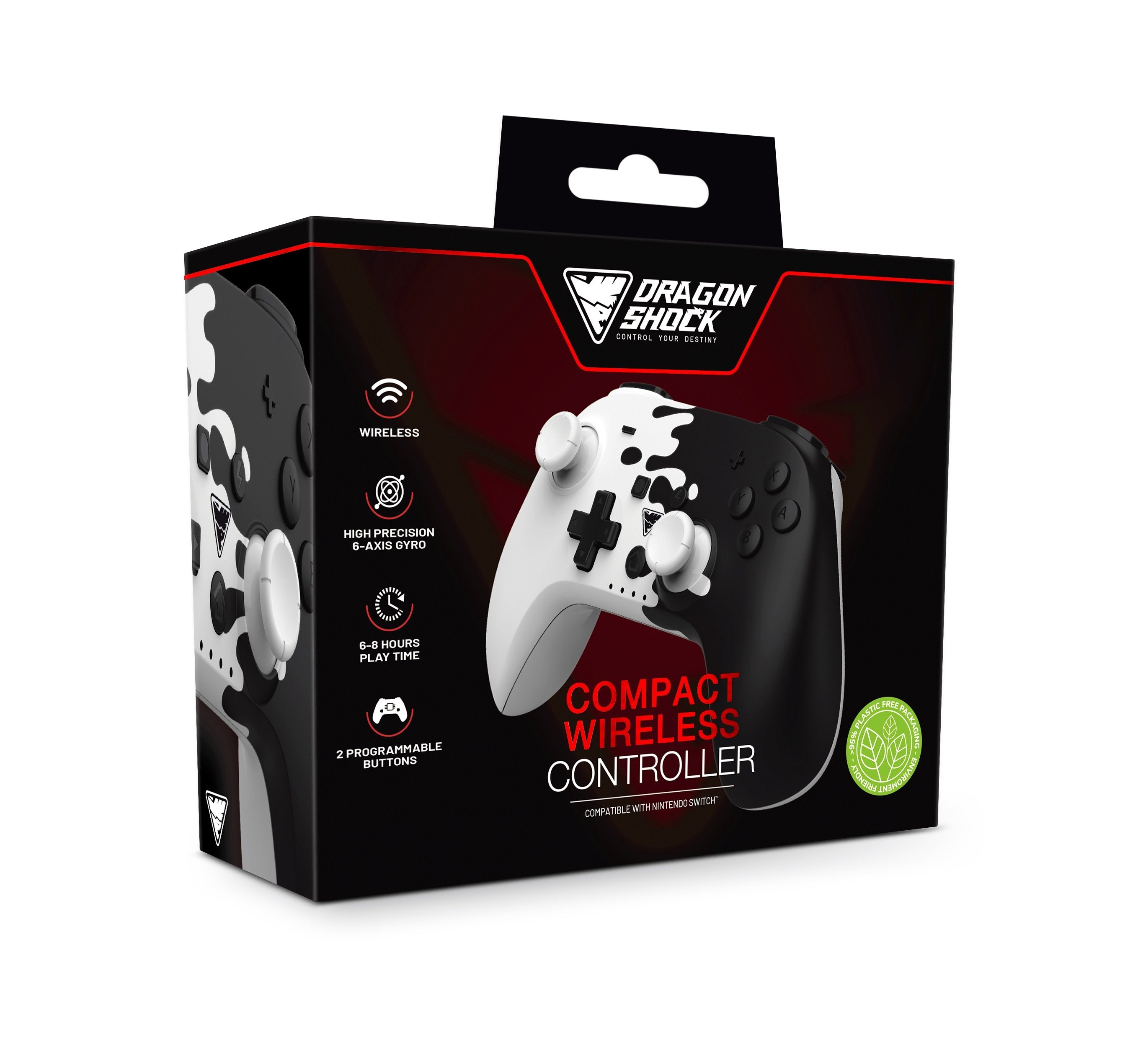 DragonShock - Manette compacte sans fil Bluetooth PopTop Noir et Blanc pour Nintendo Switch et Switch OLED - flash vidéo