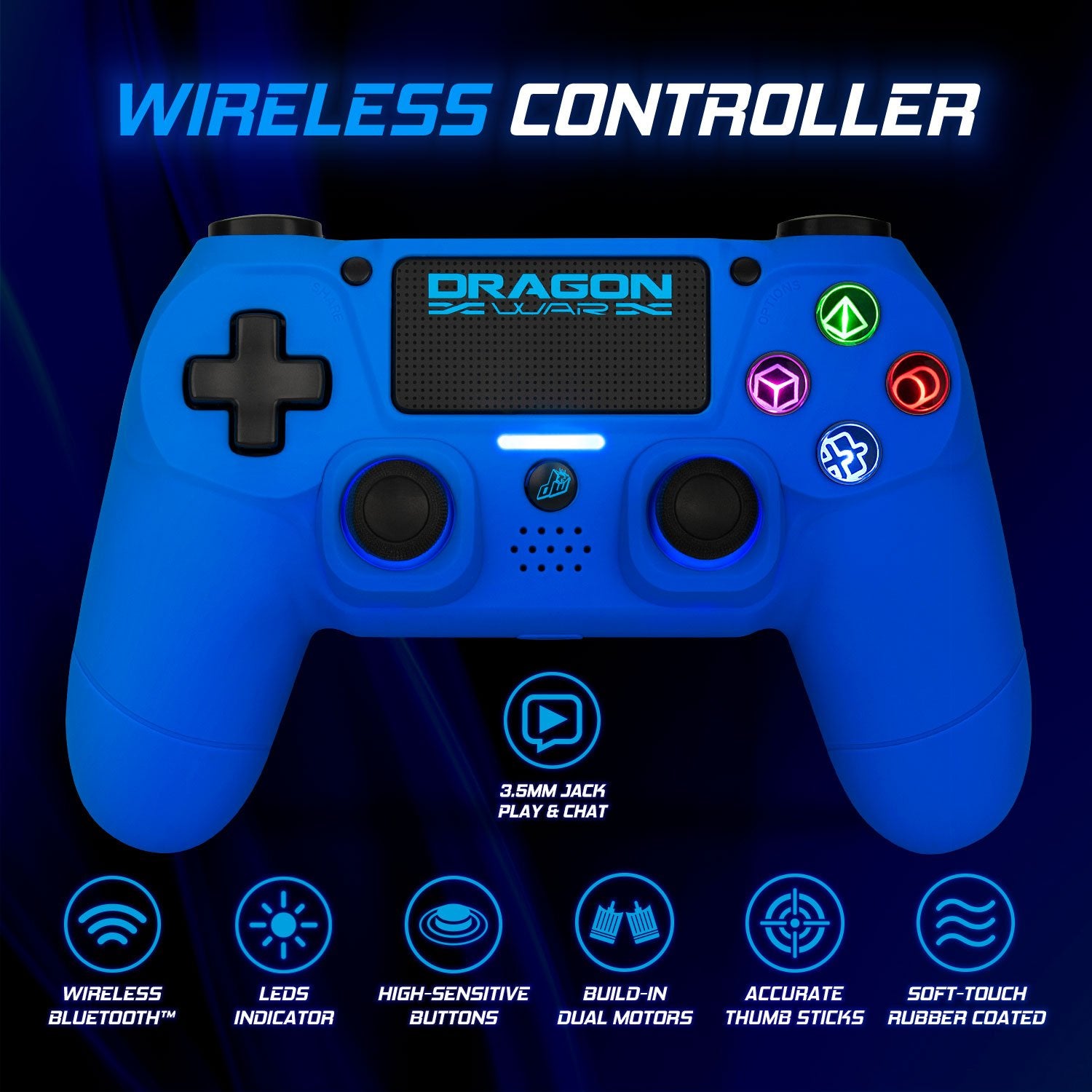 Dragonwar - Manette sans fil Dragon Shock 4 Bleue pour PS4, PC et Mobile - flash vidéo